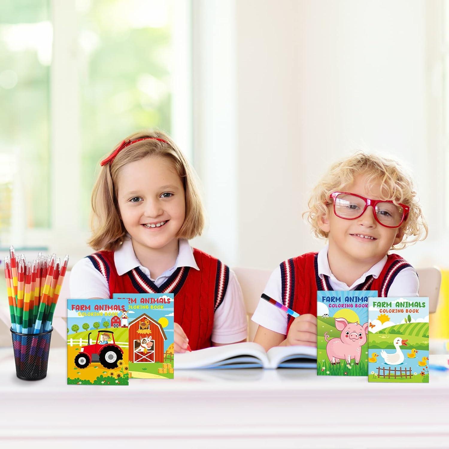 24 Libros para Colorear de Granja + Crayones Apilables