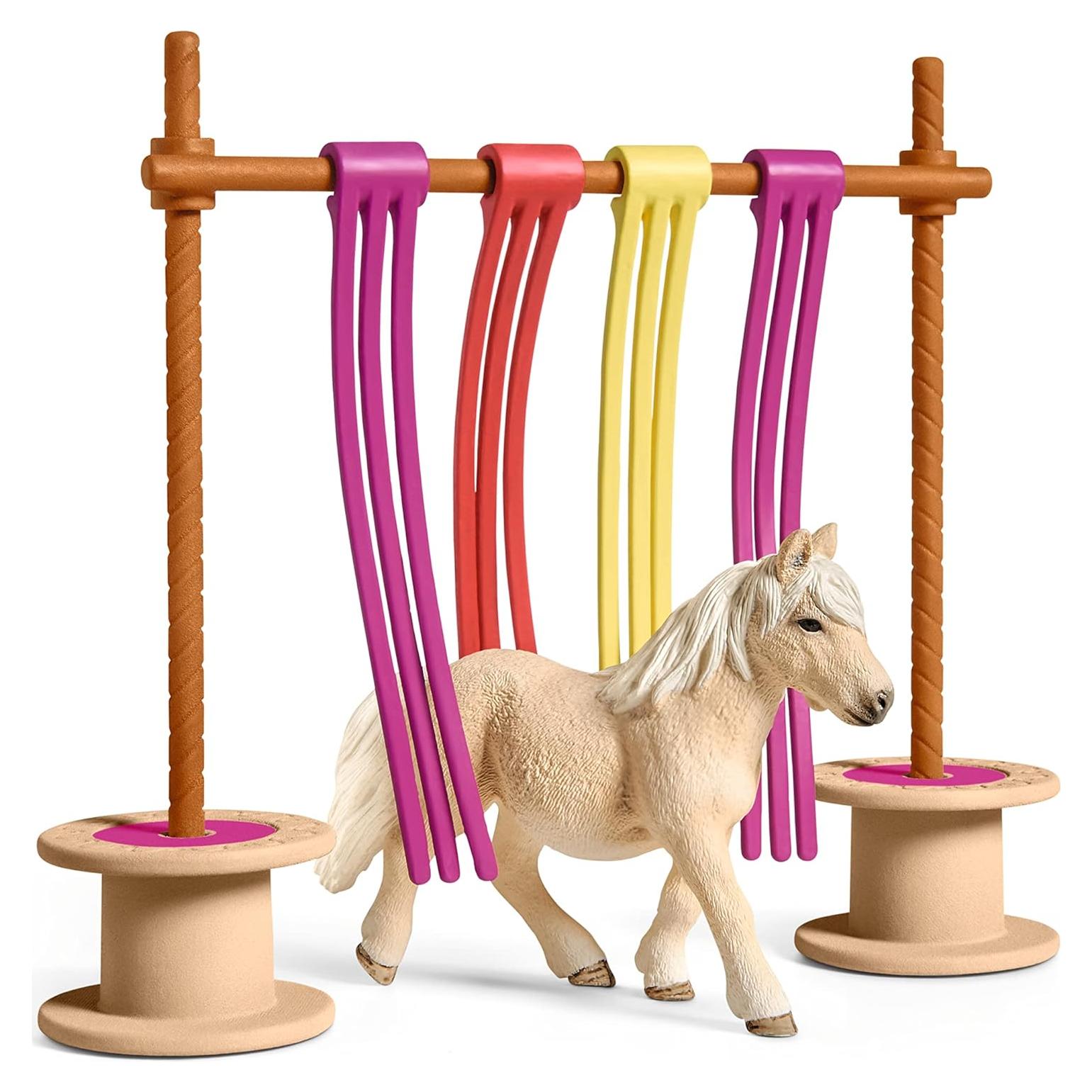 Schleich Farm World, Horse Toy for Girls and Boys, Pony Curtain Obstacle Playset with Horse Figurine 11-Piece Set, Ages 3+