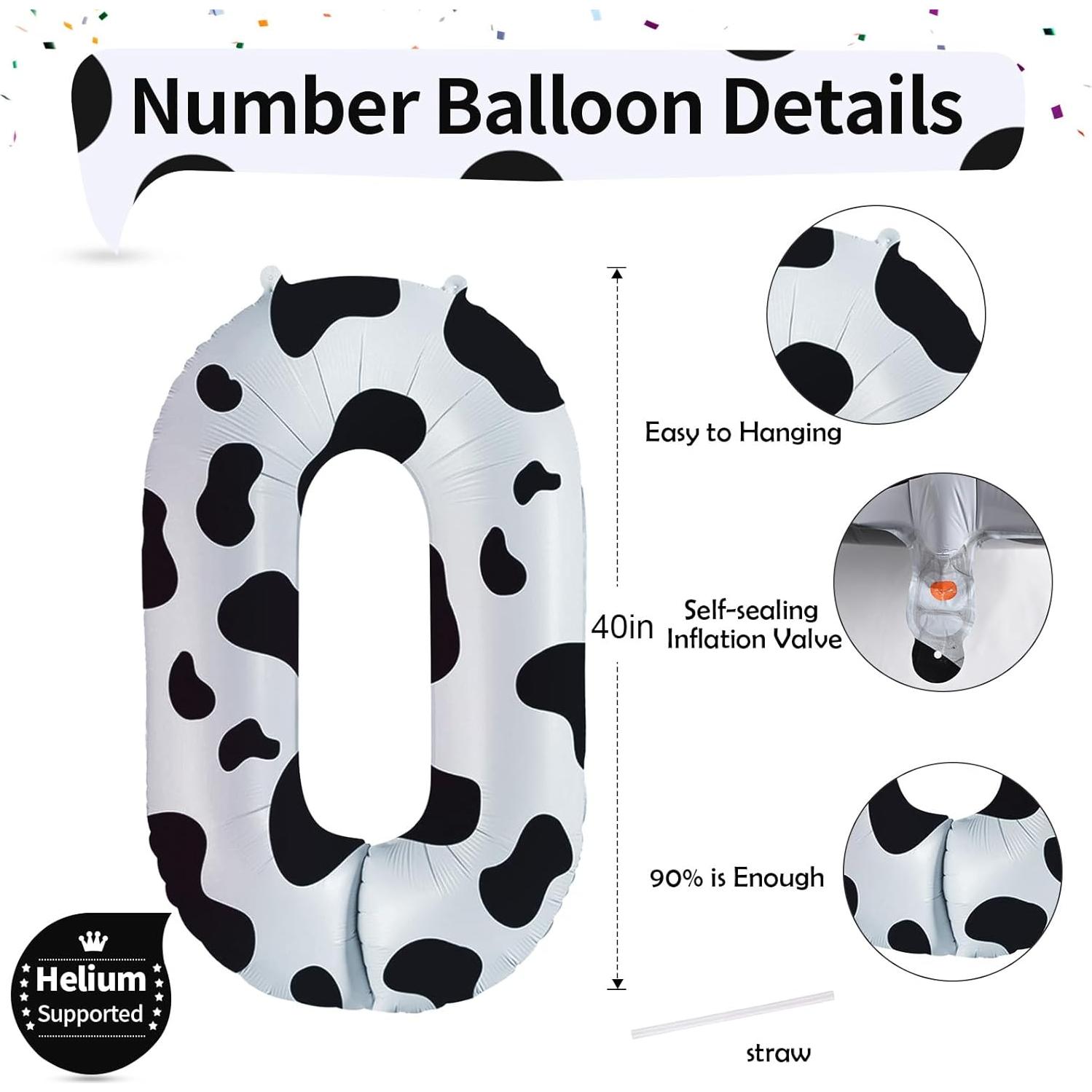 Globo de Número 0 Diseño de Vaca 100 cm Autoinflable