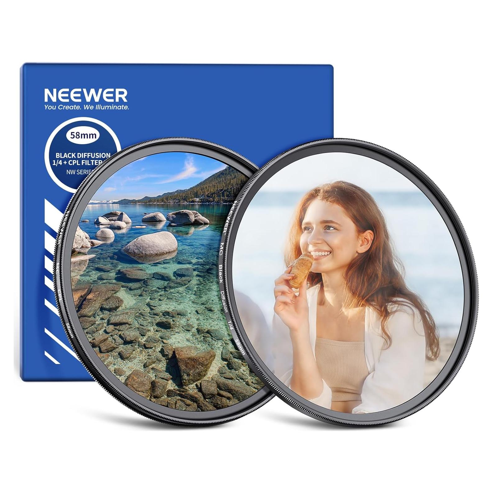 Filtro CPL 58mm NEEWER + Difusión Negra 1/4 - Pack 2