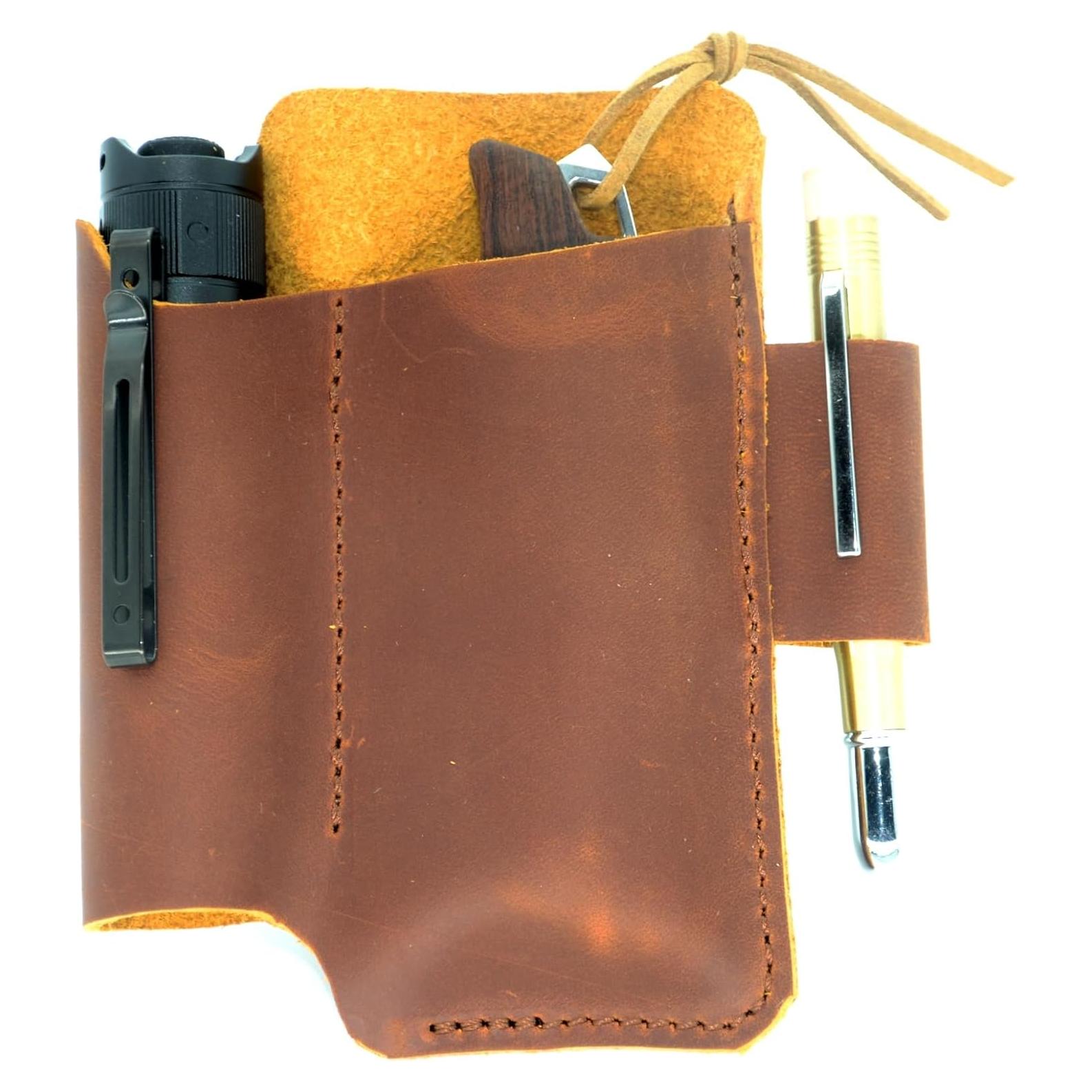 Organizador de Cinturón de Cuero YIYUS EDC Marrón 13.3x10.8cm