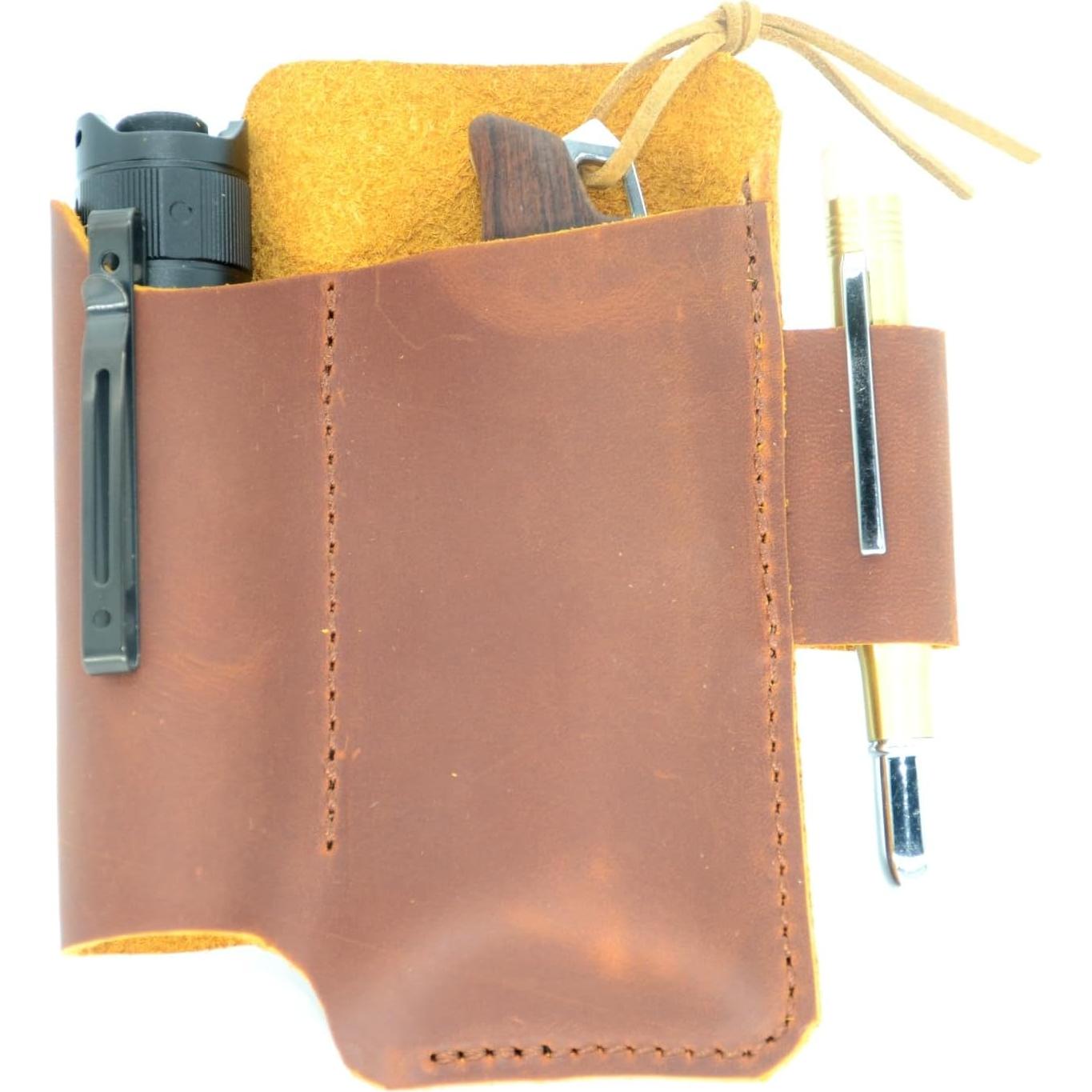 Organizador de Cinturón de Cuero YIYUS EDC Marrón 13.3x10.8cm