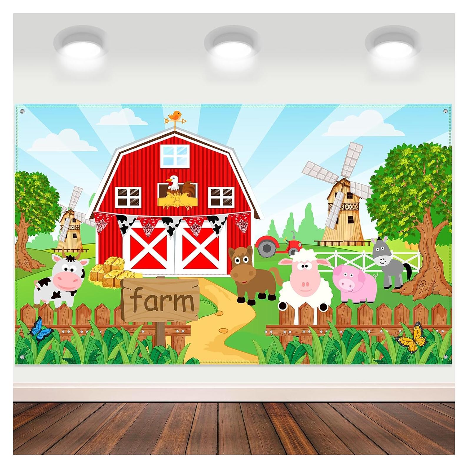 Banner de Fondo de Animales de Granja Blulu 185x110 cm