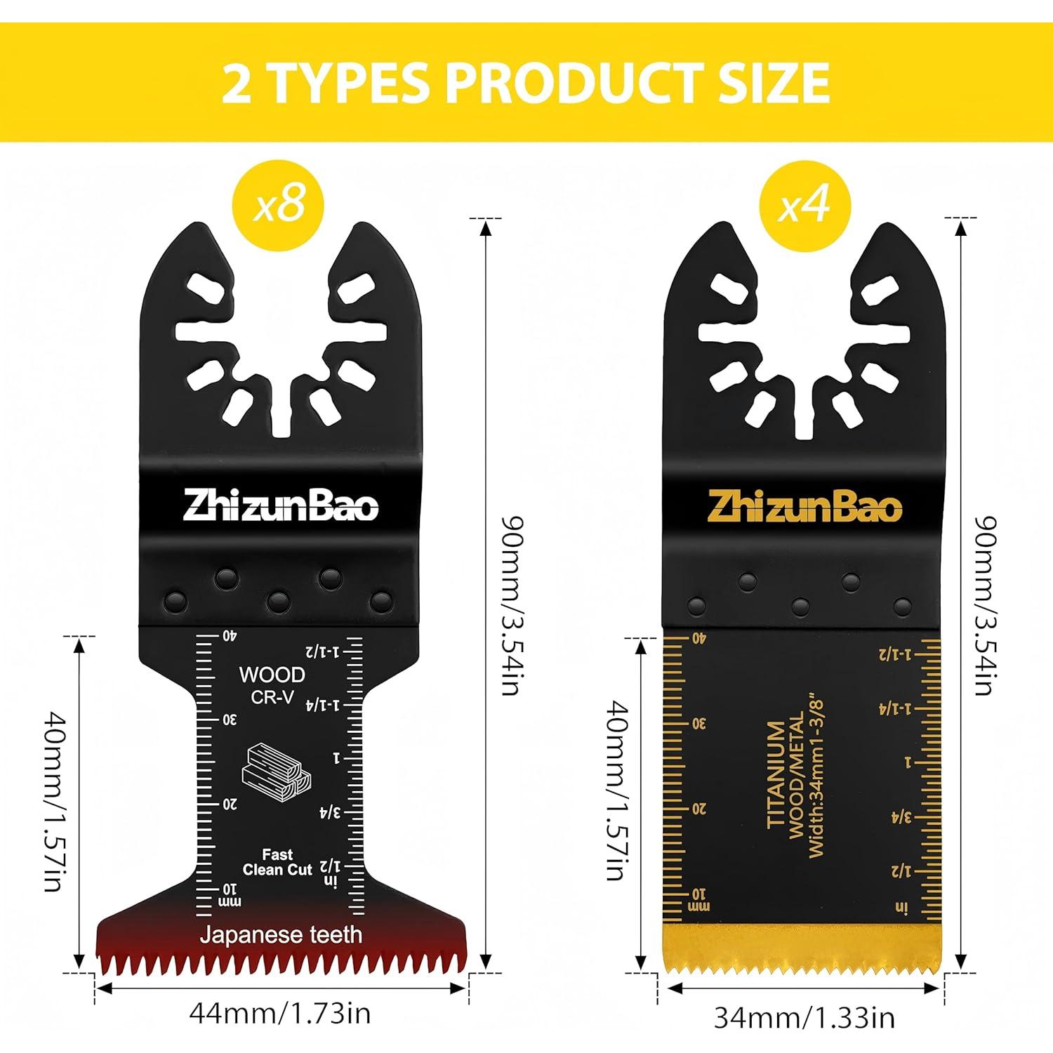 12 Cuchillas Oscilantes Titanio ZhizunBao para Madera y Metal