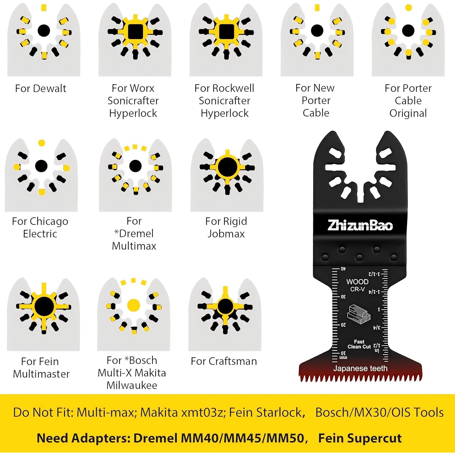 12 Cuchillas Oscilantes Titanio ZhizunBao para Madera y Metal