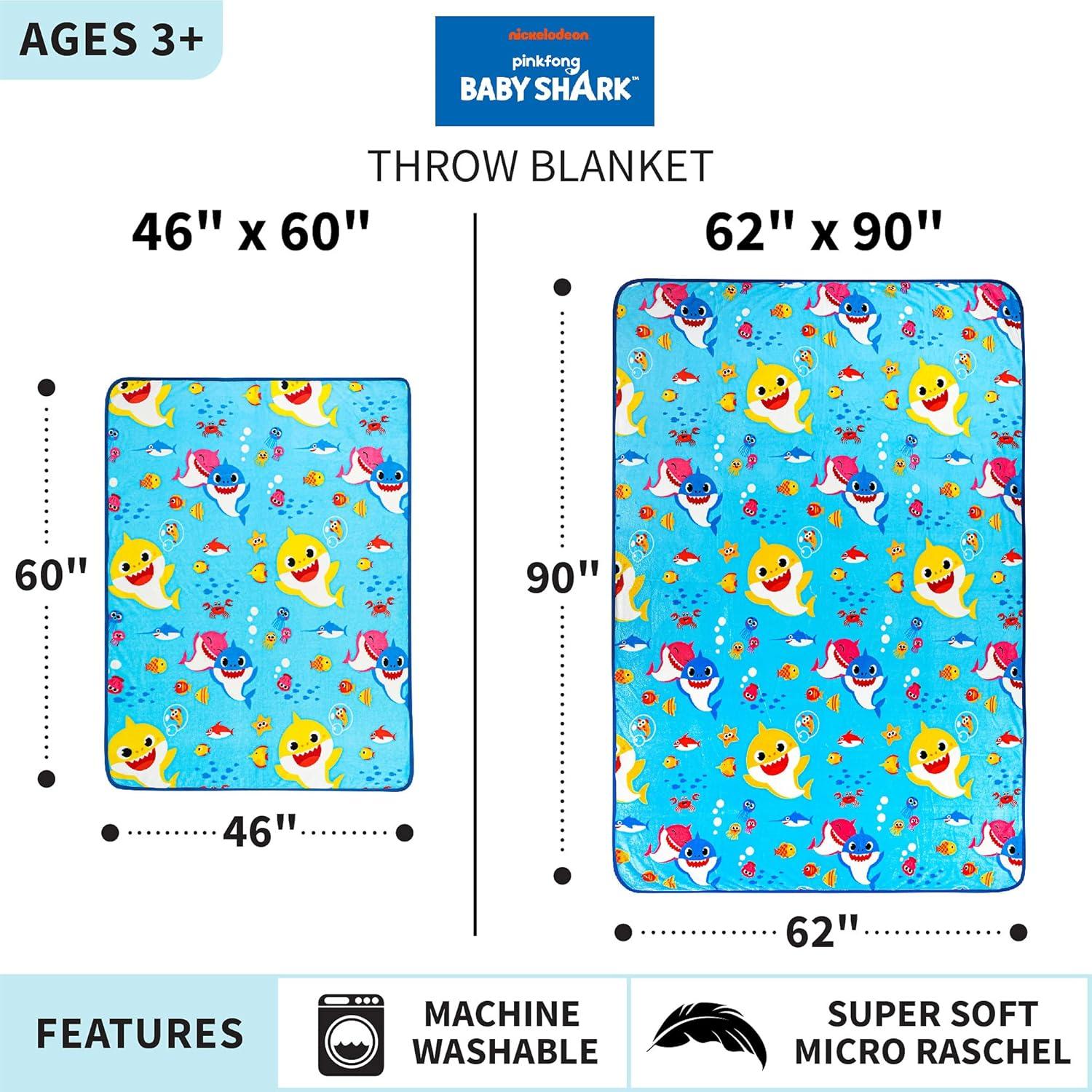 Manta Franco Baby Shark 116x152 cm Suave para Niños