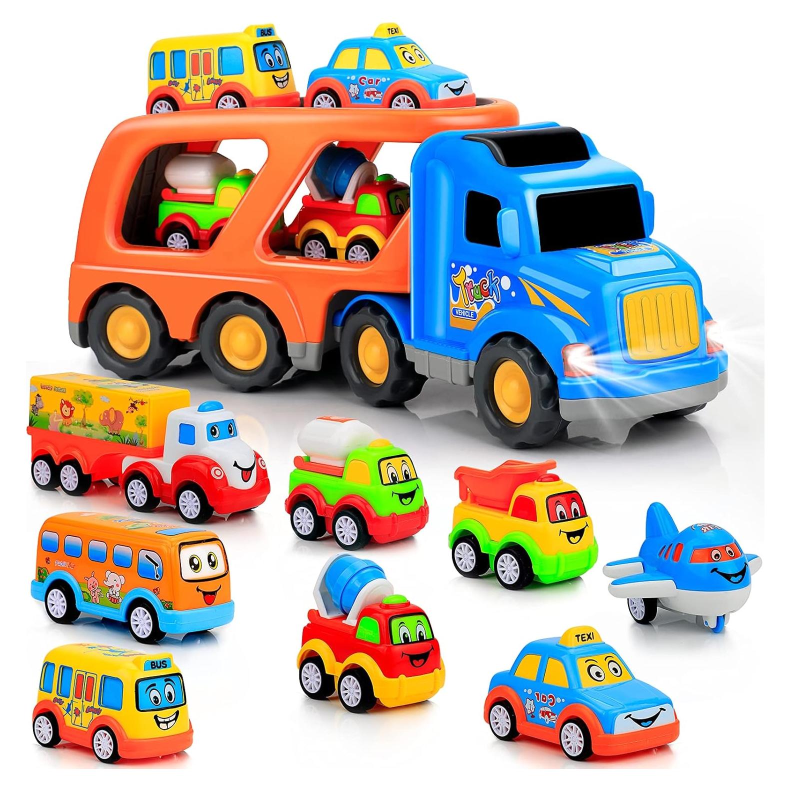 9 Piezas Juguetes de Coches Forty4 con Camión Transportador