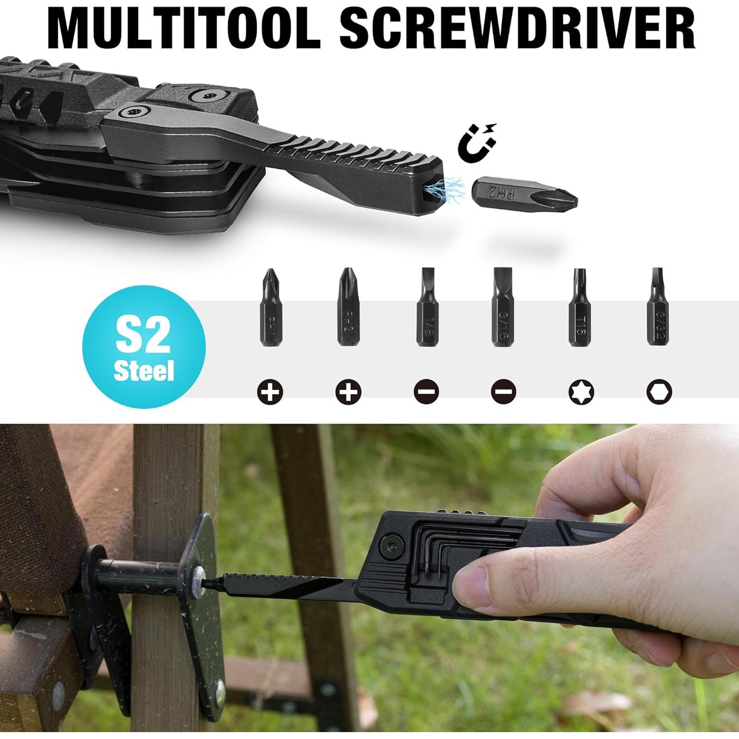 DURATECH 20 in 1 Multitool with Safety Locking, Gift for Men, with Pocket Knife, Screwdriver, Saw, Can Opener, Bottle Opener, Whistle, Fire Starting Sticks, Multi Tool for Outdoor, Hunting, Hiking