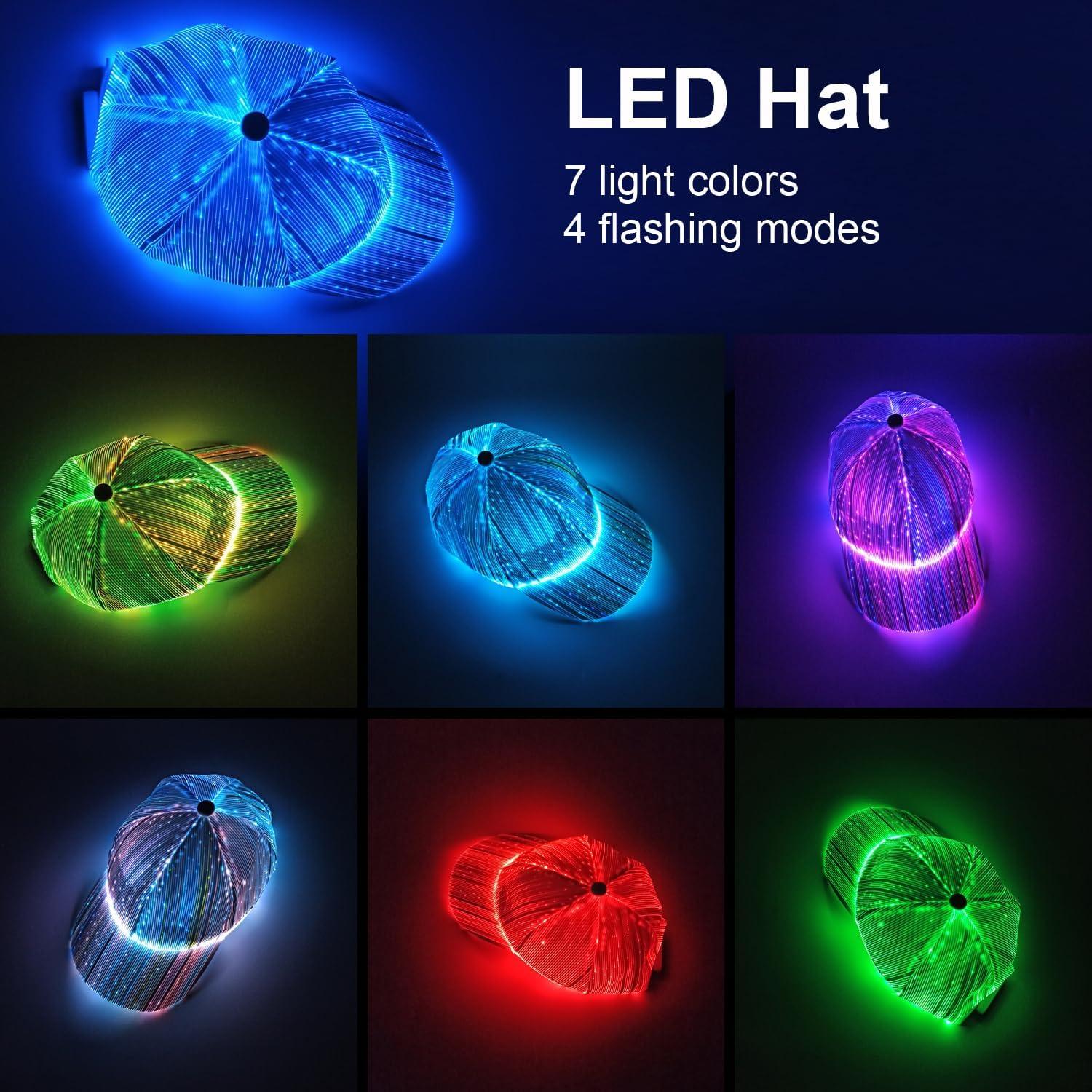 Gorra LED de fibra óptica EDC ajustable 7 colores recargable