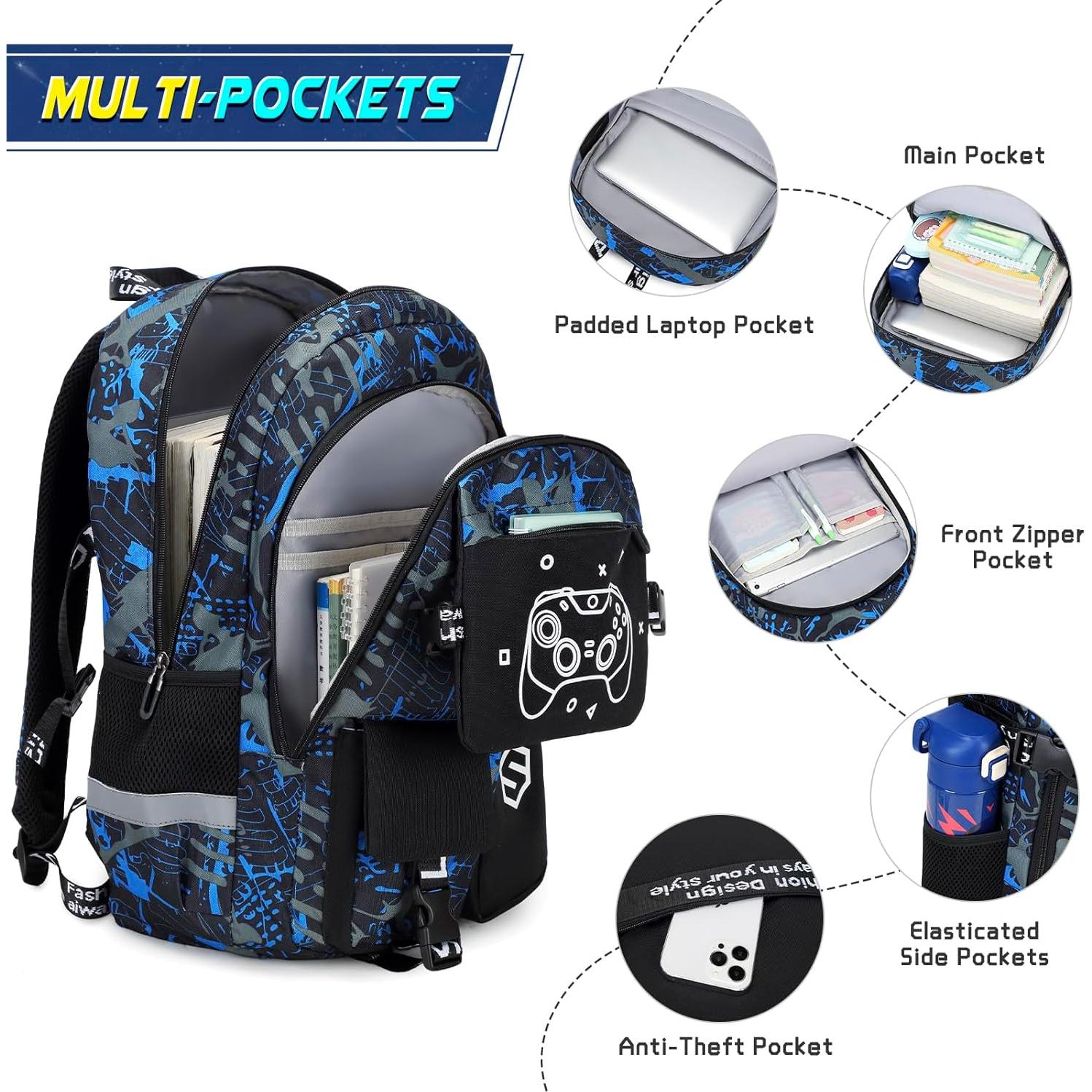 Mochila Escolar Luminiscente Genial para Niños con Almuerzo