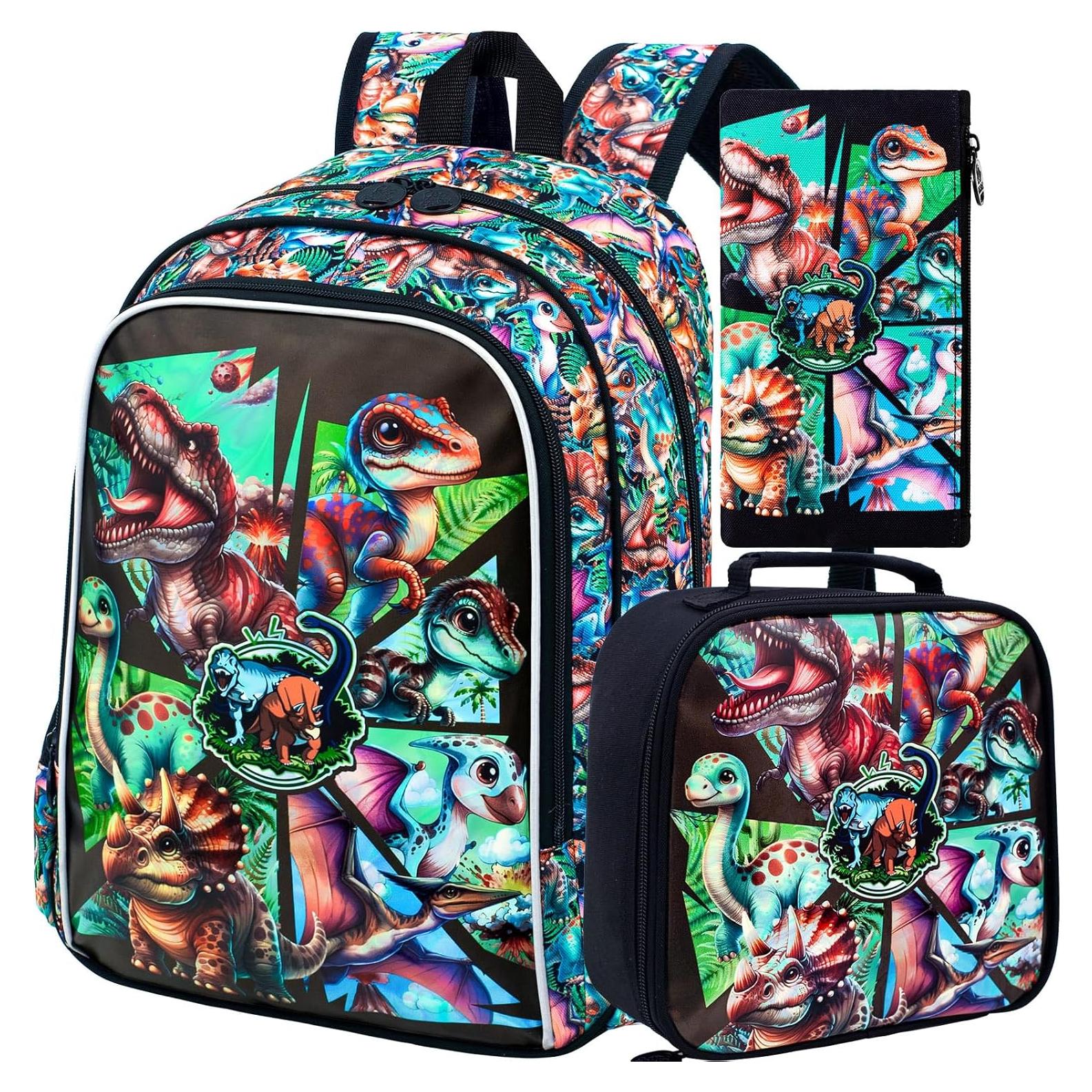 AGSDON Set de Mochilas para Niños 3 en 1 Dinosaurio 30.48cm