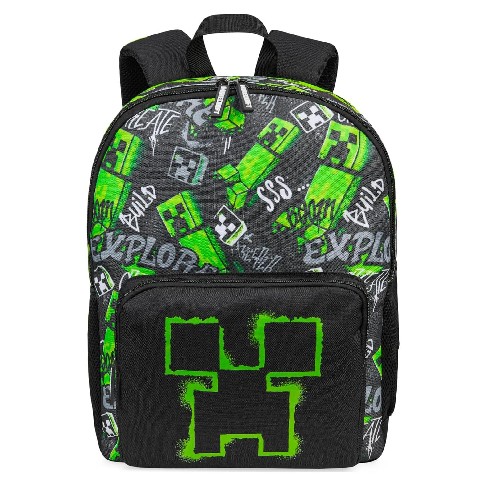 Mochila Minecraft Creeper para Niños 40x29x17cm Negra