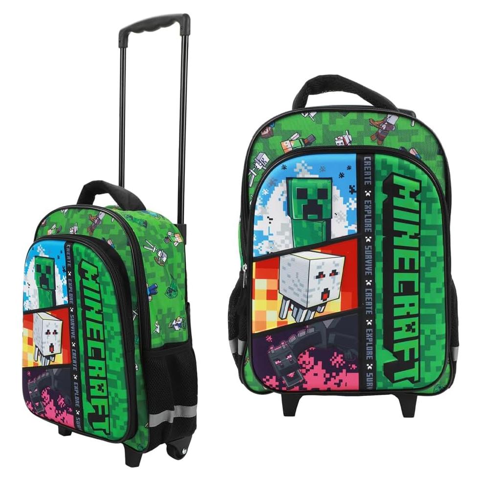 Mochila Rodante BIOWORLD Minecraft 40.64 cm con Mango Ajustable