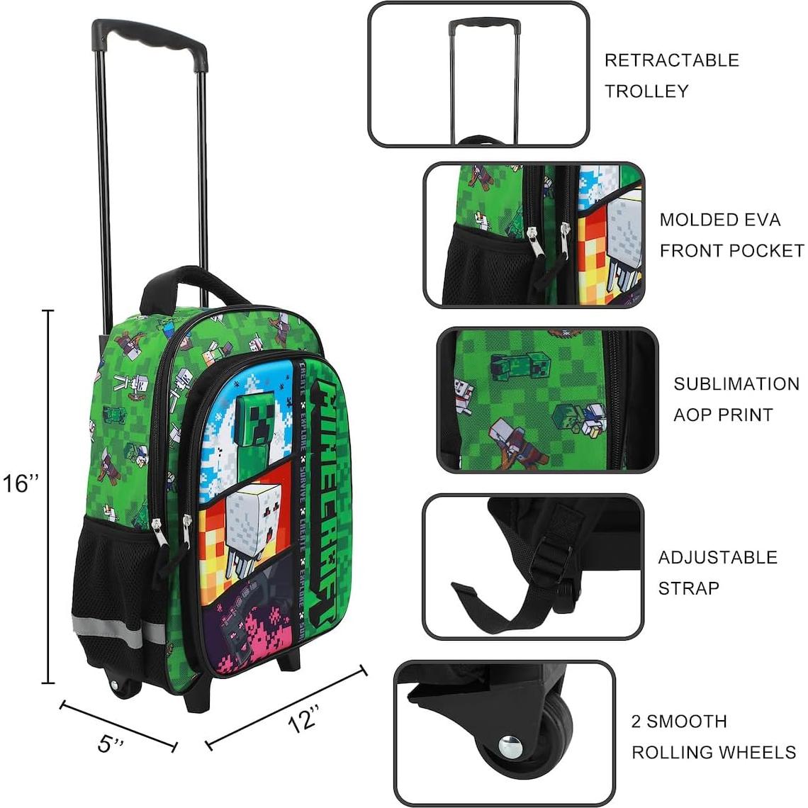 Mochila Rodante BIOWORLD Minecraft 40.64 cm con Mango Ajustable