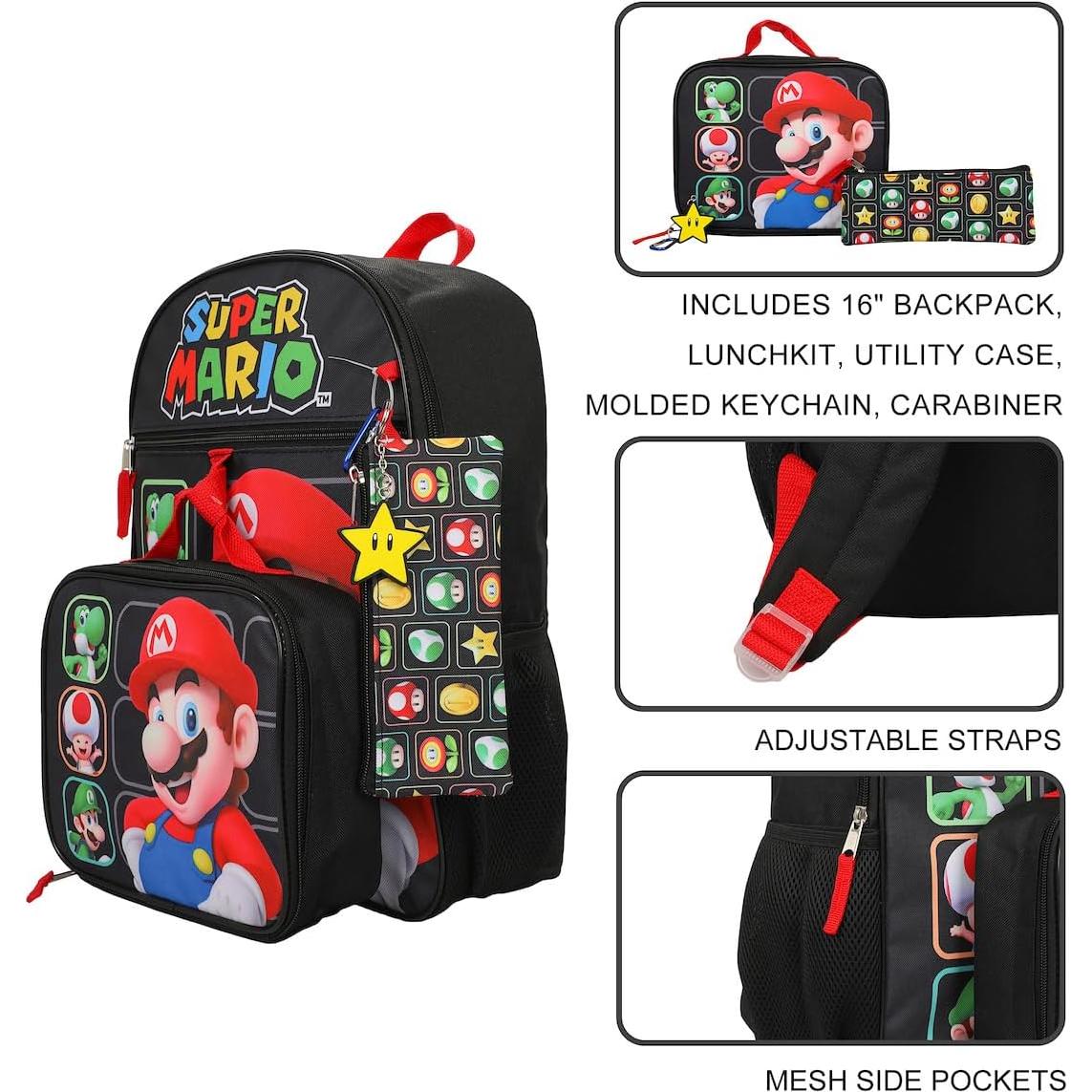 Conjunto Mochila Super Mario Bros 5 Piezas 40.64 cm