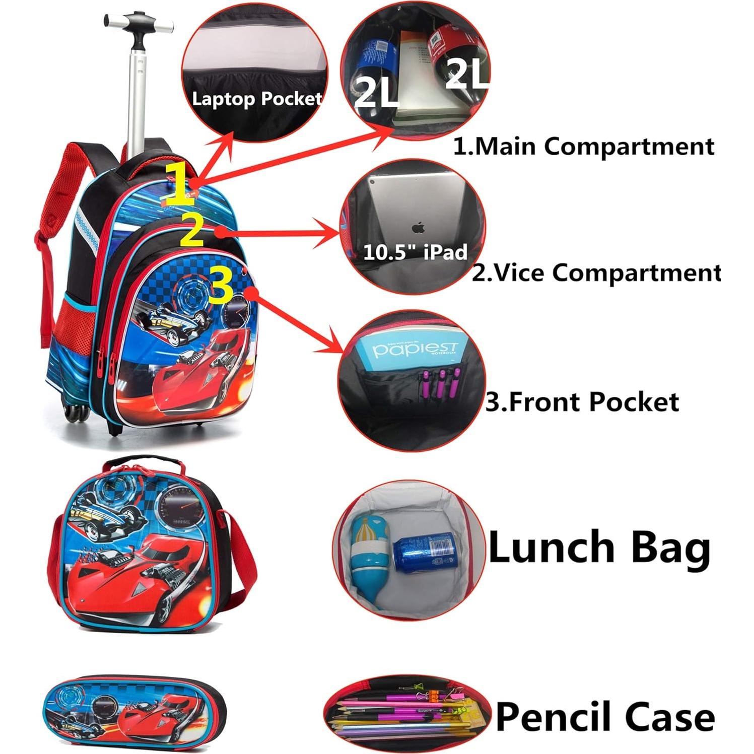 Mochila Rodante para Niños Meetbelify Rojo Coche 42x30x19cm