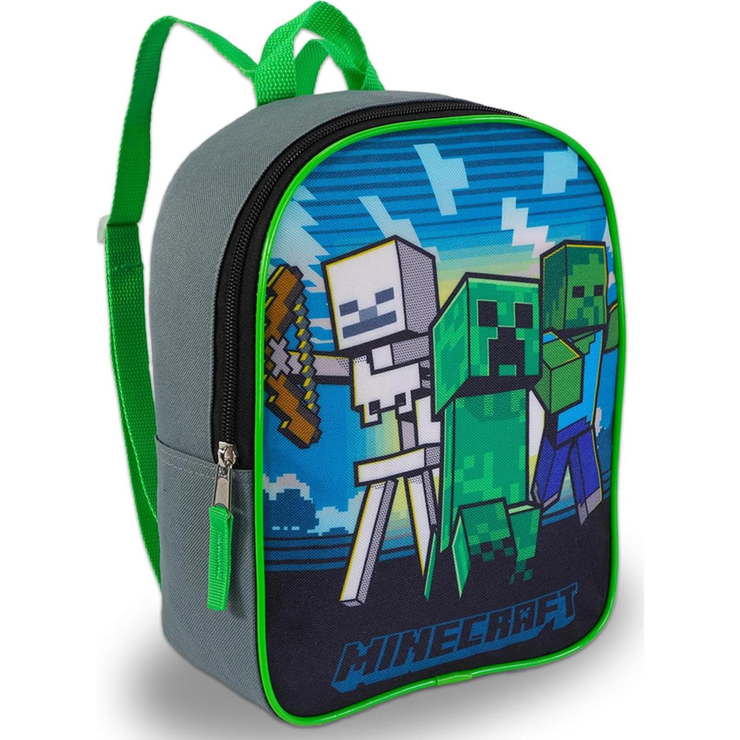 Mochila Mini Minecraft para Niños - 27.94 cm + Stickers y Botella
