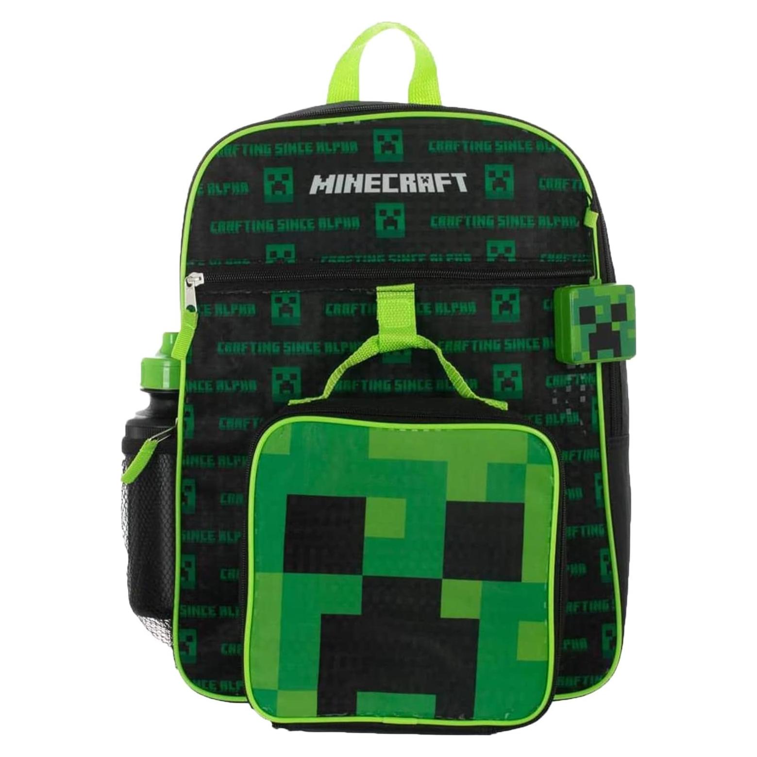 Mochila para Niños BIOWORLD Minecraft Creeper 5 Piezas Verde