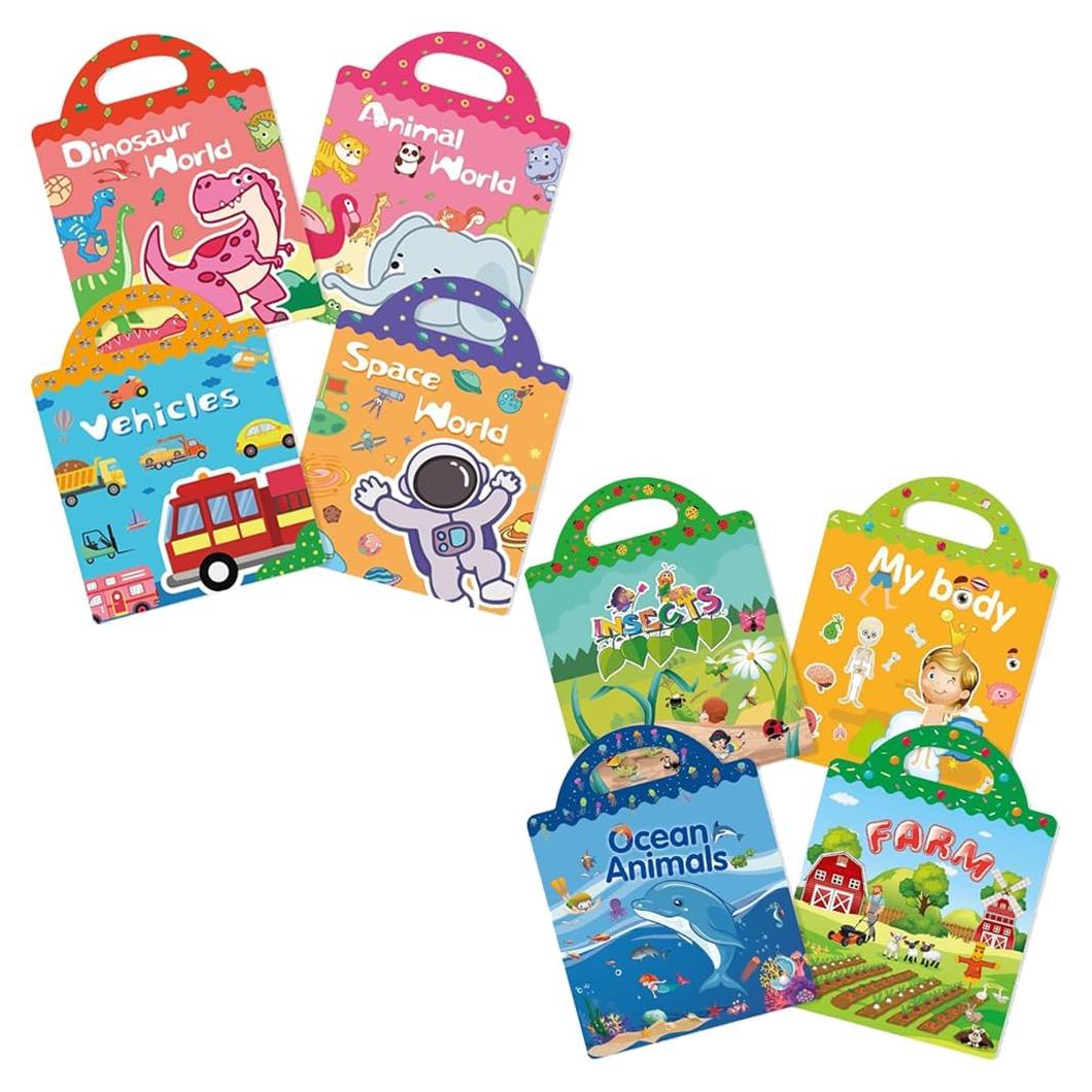 Libros de Pegatinas Reutilizables ROATEE 8 Temas Diversos