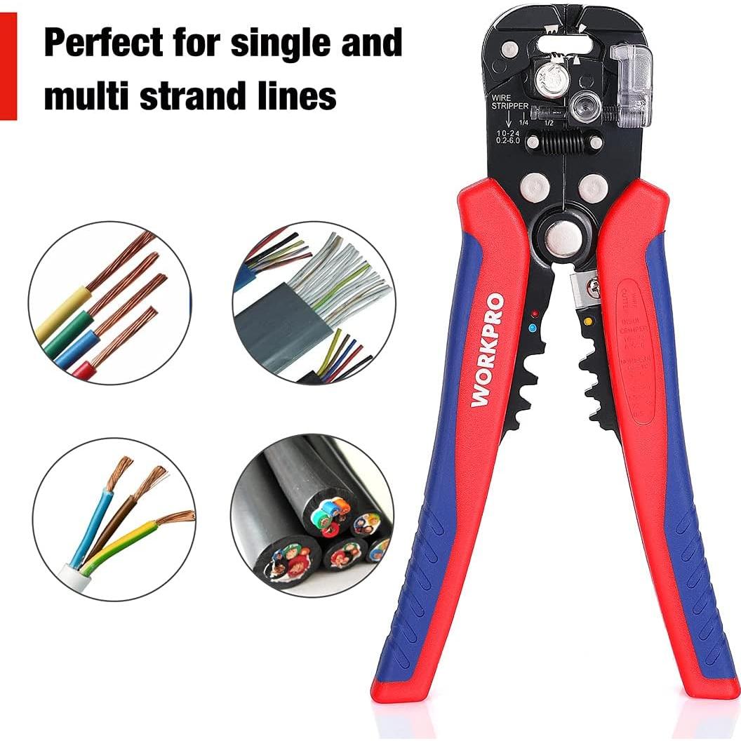 Juego de Pelacables WORKPRO 8" Autoajustables y Multi-Herramienta