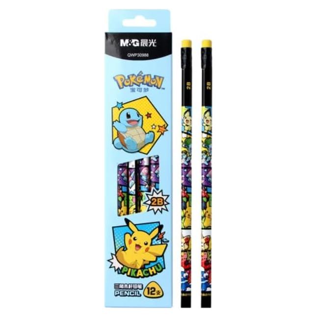 Lápices Triangulares 2B Pikachu con Borrador - 12 Piezas