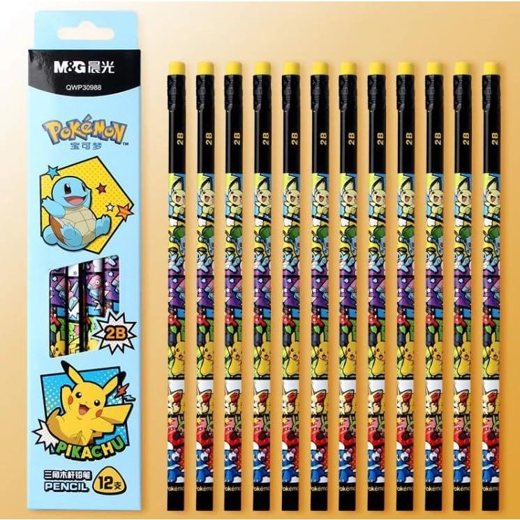 Lápices Triangulares 2B Pikachu con Borrador - 12 Piezas