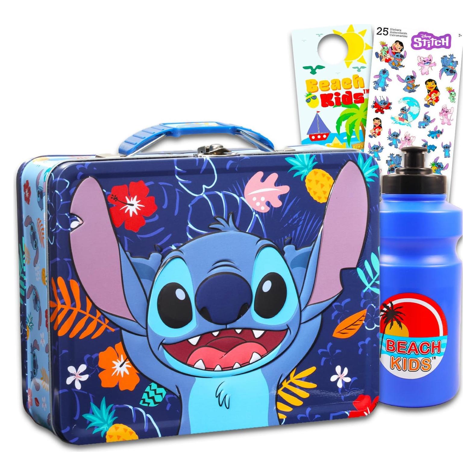 Conjunto Almuerzo Lata Stitch Disney con Botella y Stickers