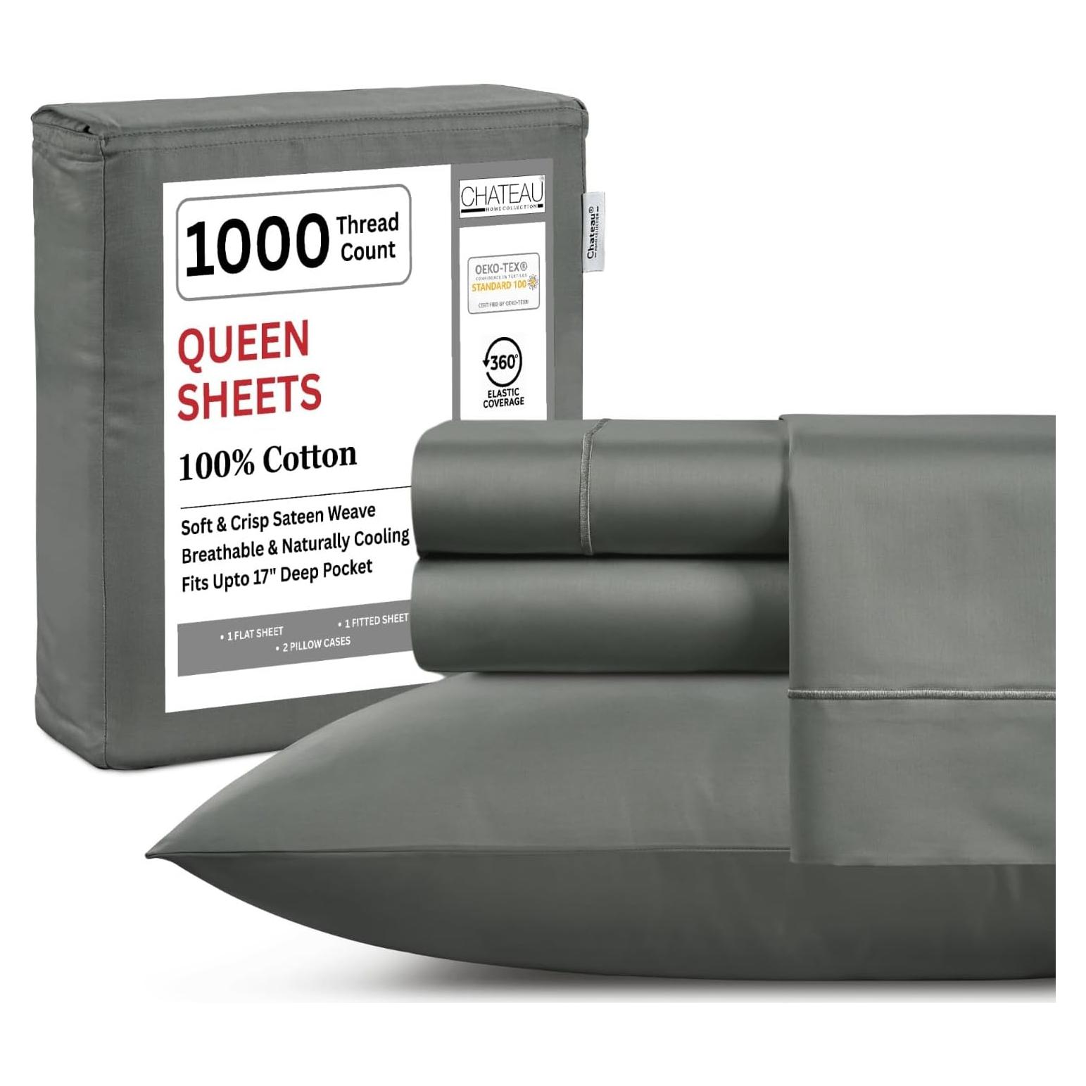 Sábanas Queen Chateau Home Collection 1000 Hilos Algodón Carbón