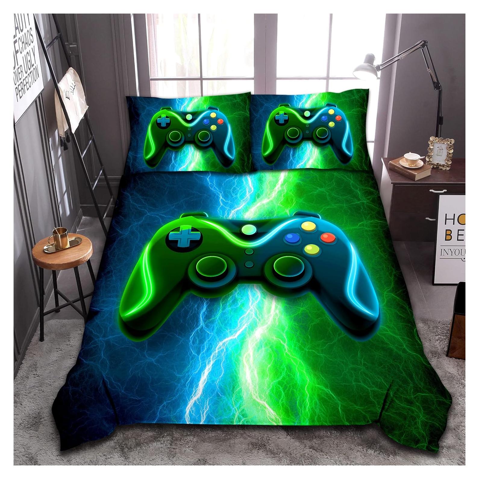 Juego de Ropa de Cama Gamer Meeting Story Individual Azul-Verde