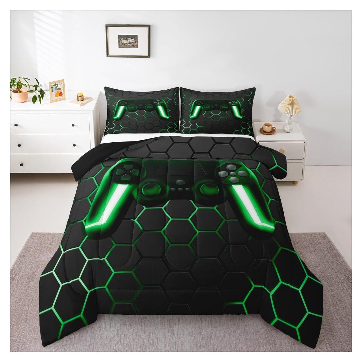 Conjunto de Edredón Twin Erosebridal Gamer Geométrico Verde