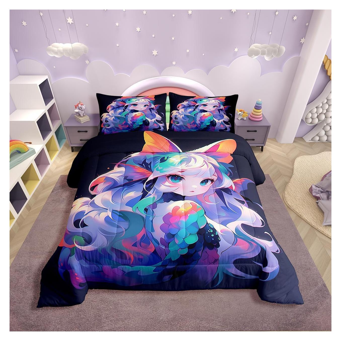 Conjunto de Ropa de Cama Individual Erosebridal Anime 3D Rosa