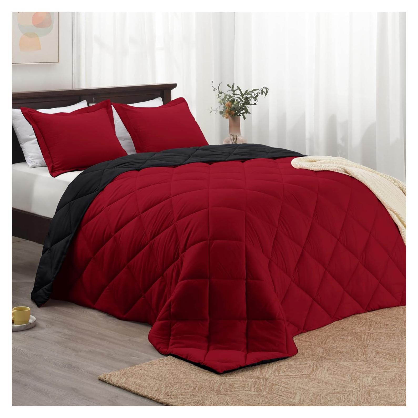 Juego de Edredón Basic Beyond Queen Rojo y Negro Reversible