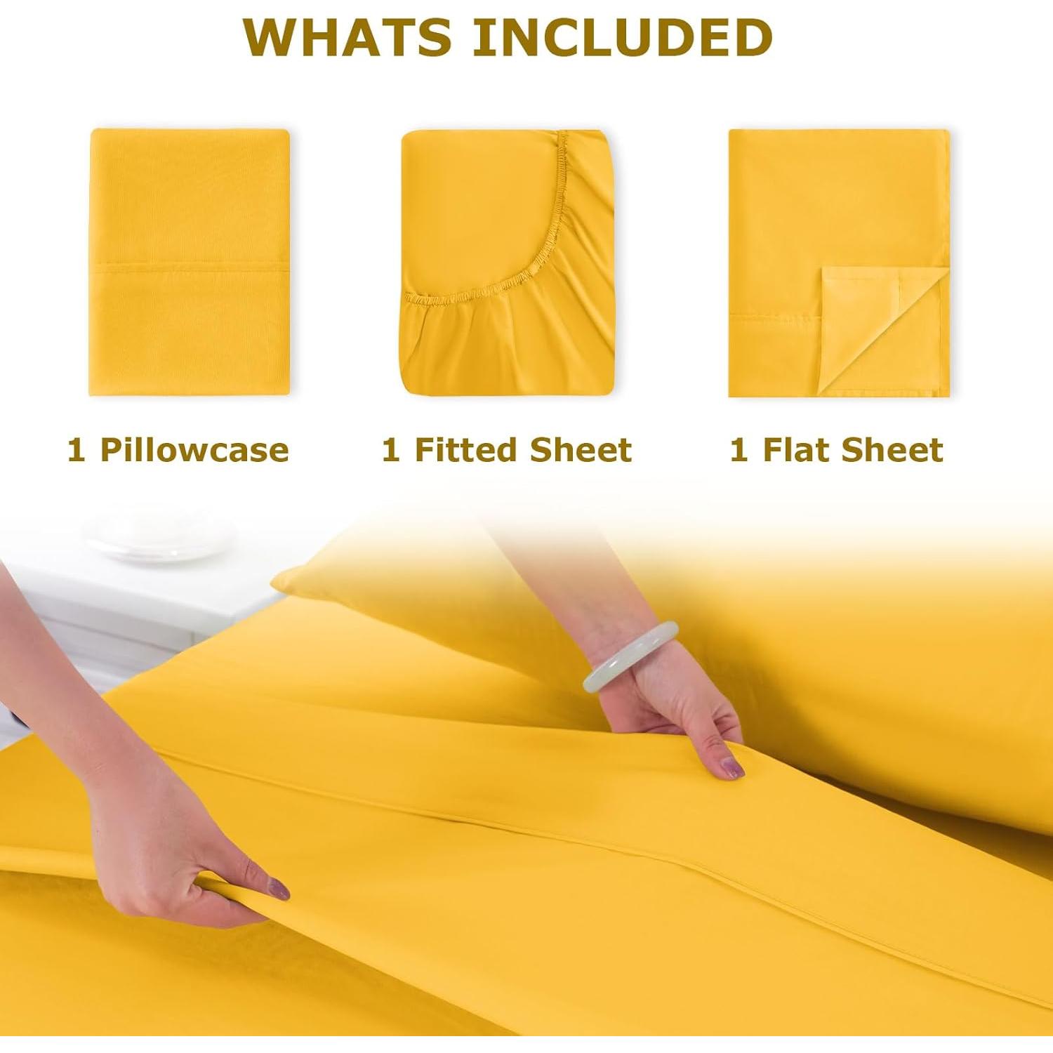 Juego de Sábanas Individual Homilay Microfibra 3 Piezas Amarillo