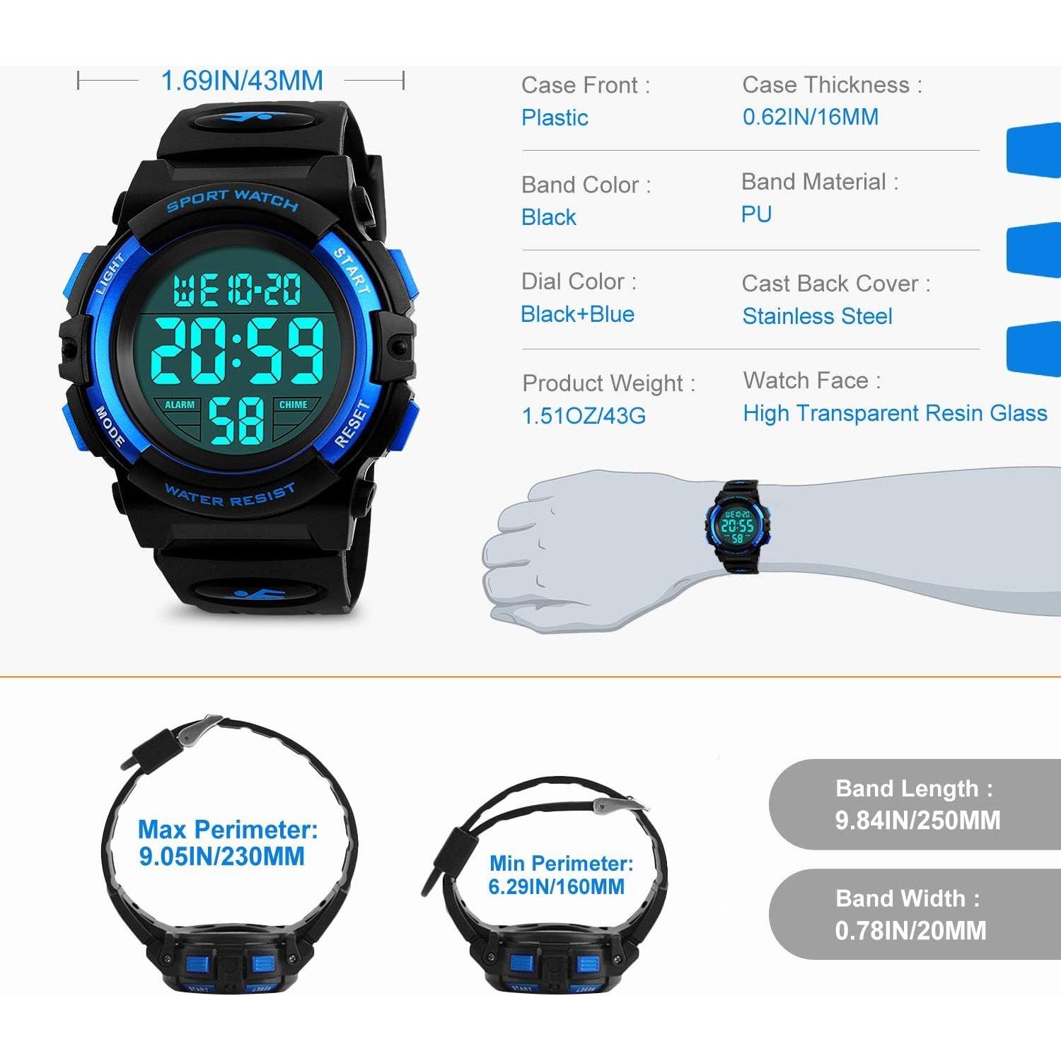 Reloj Digital Impermeable para Niños KIDPER con LED y Alarma