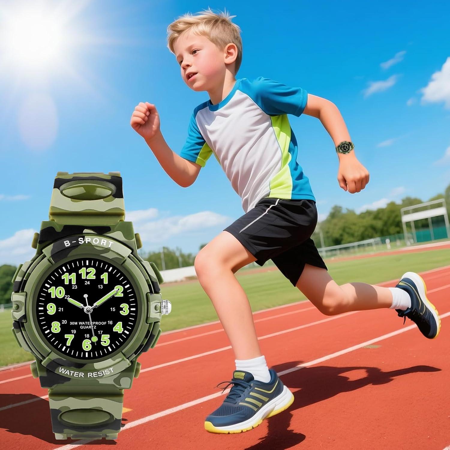Reloj Analógico CKV para Niños 5-12 Años Impermeable Verde