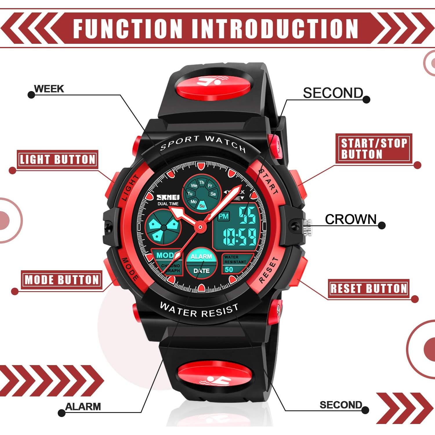 Reloj Digital Deportivo Impermeable Dodosky para Niños Rojo