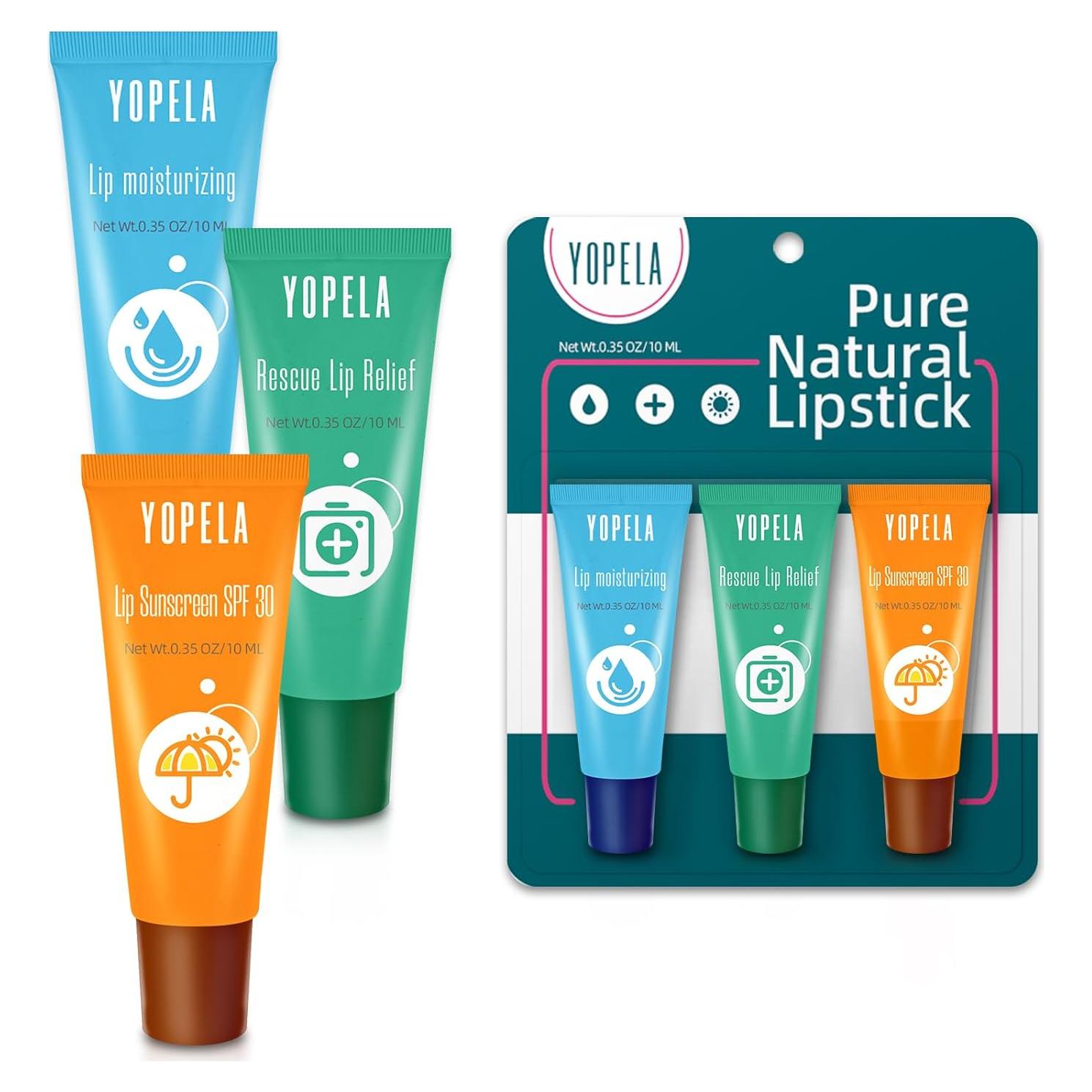 Bálsamo Labial Yopela 3-Pack Hidratante y SPF 30 - 9 Tubos