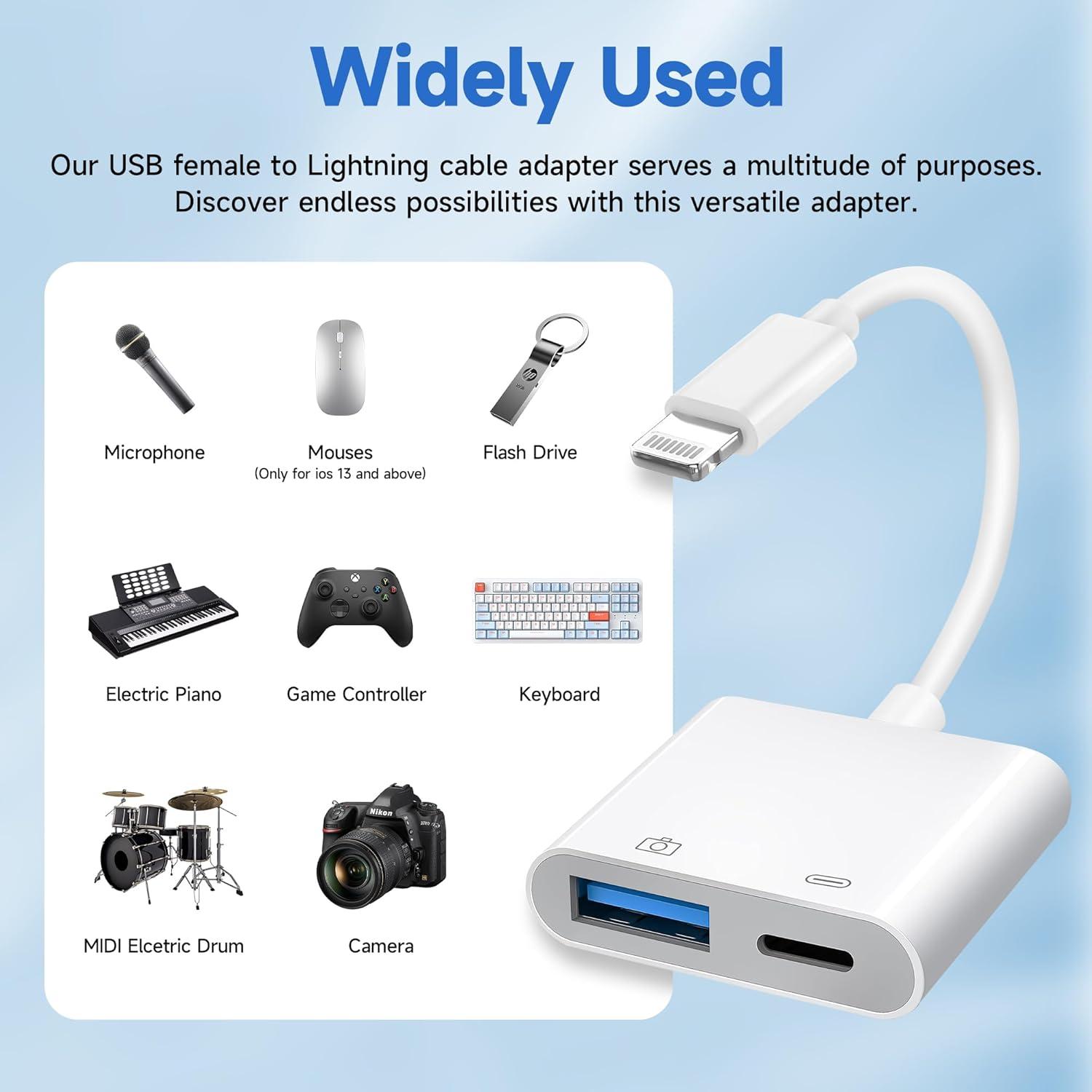 Adaptador de Cámara Lightning a USB Untvie con Carga - iPhone/iPad