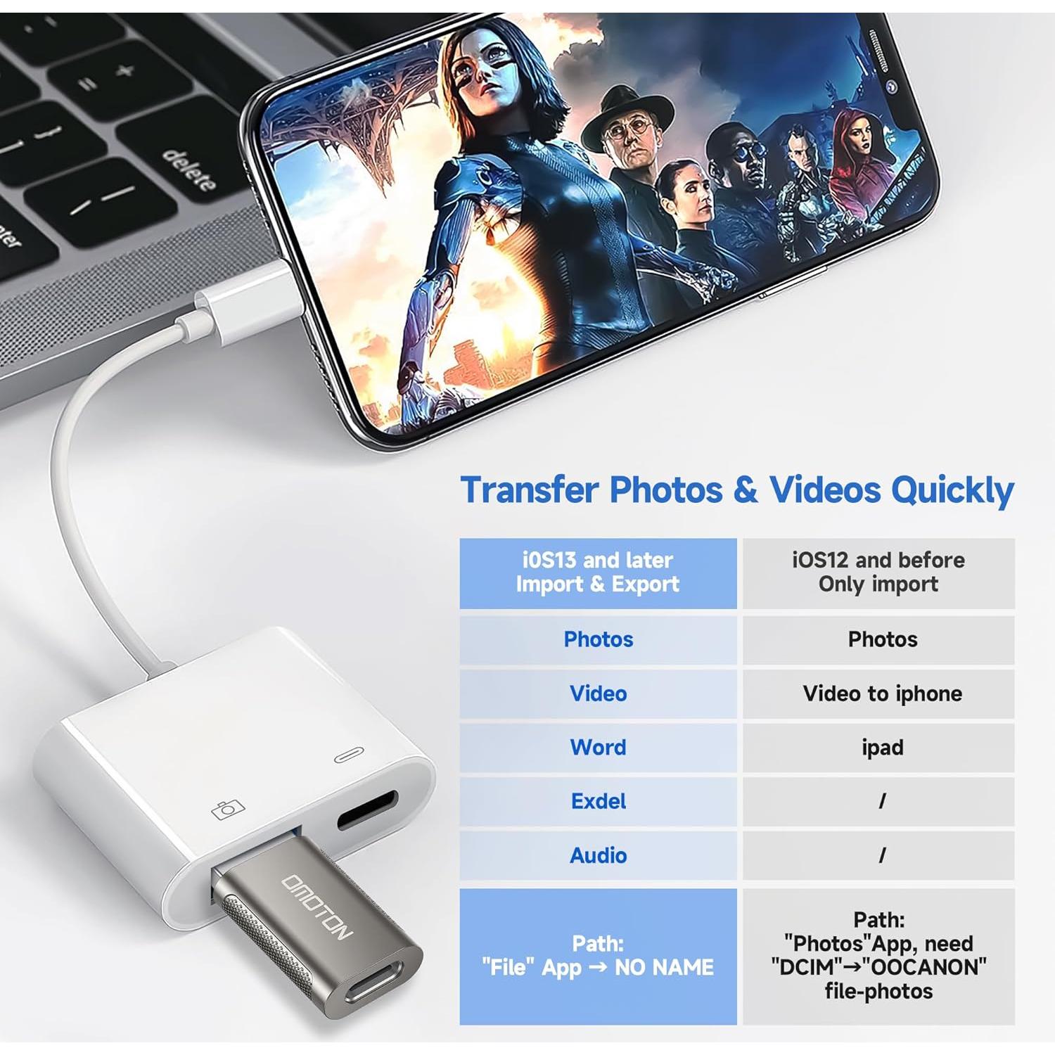 Adaptador de Cámara Lightning a USB Untvie con Carga - iPhone/iPad