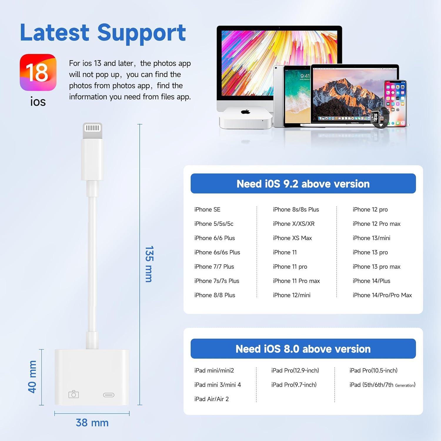 Adaptador de Cámara Lightning a USB Untvie con Carga - iPhone/iPad