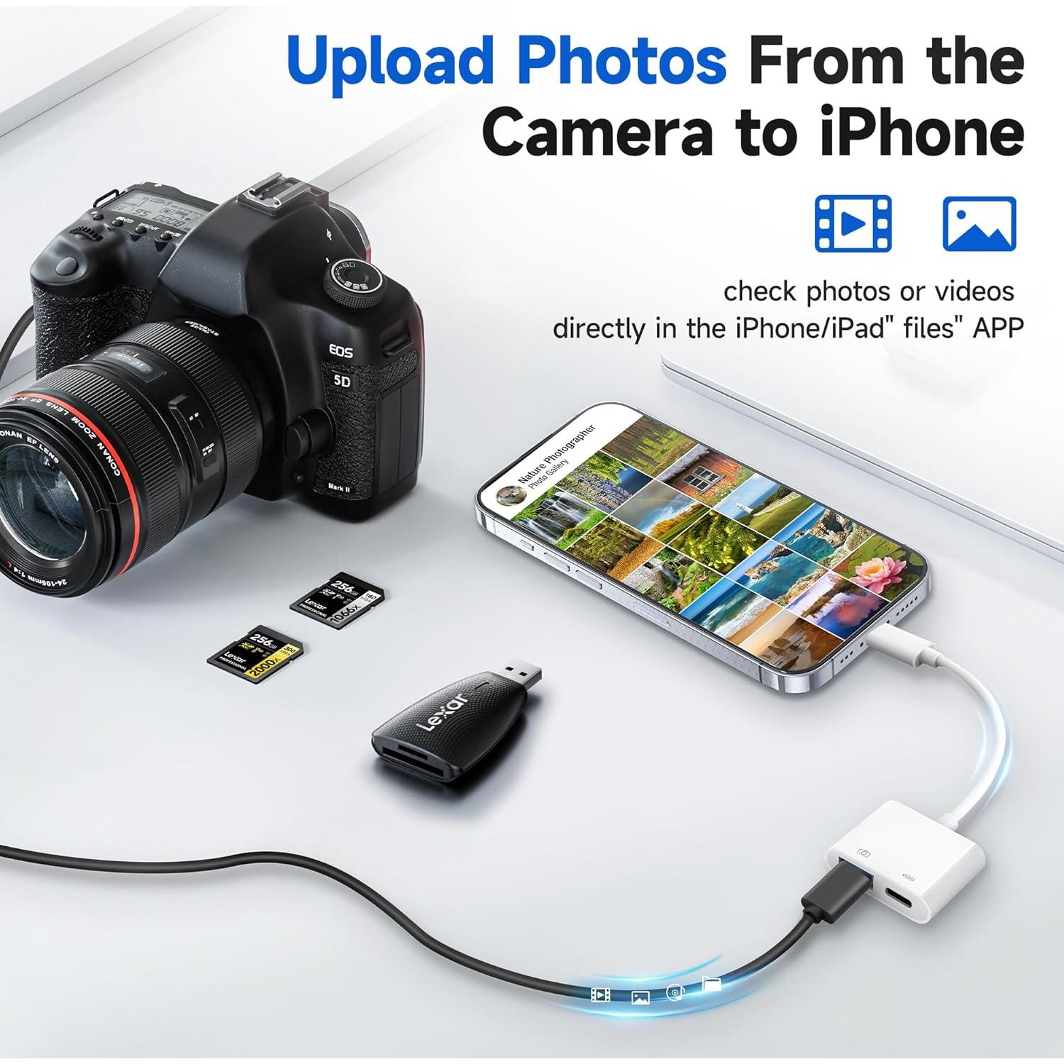 Adaptador de Cámara Lightning a USB Untvie con Carga - iPhone/iPad