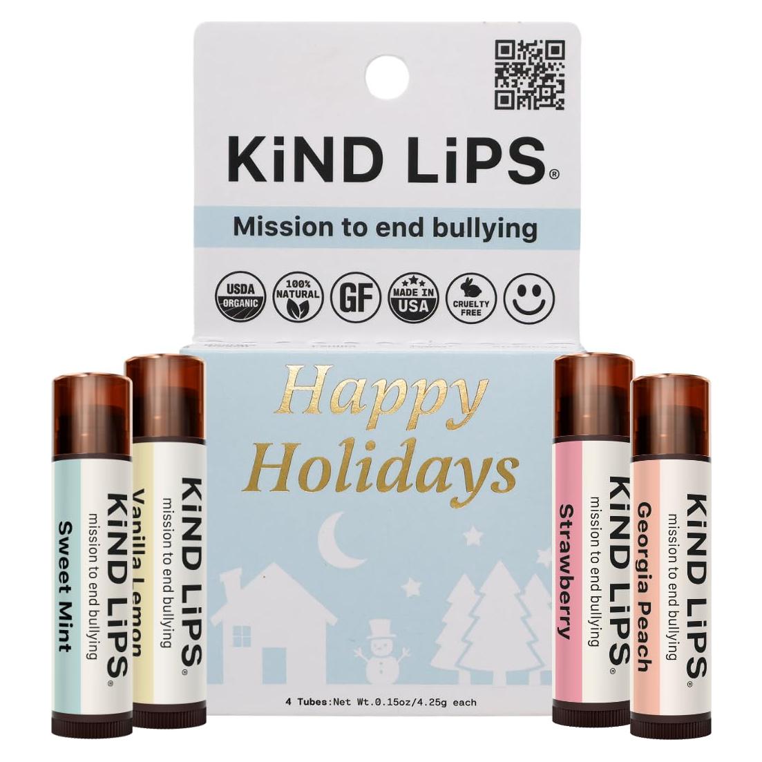 Bálsamo Labial Orgánico Kind Lips 4-Pack - Sin Gluten, Natural