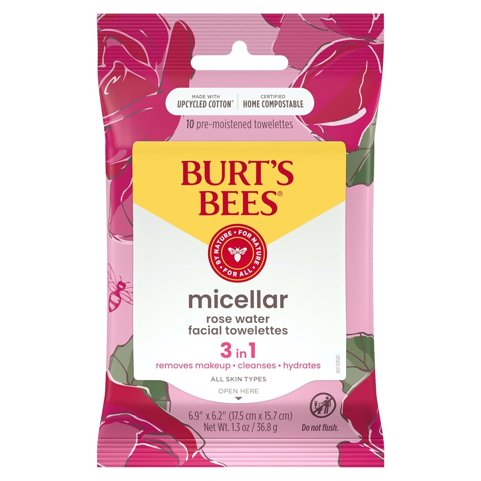 Toallitas Faciales Micelares Burt's Bees 10 Unidades Agua de Rosa
