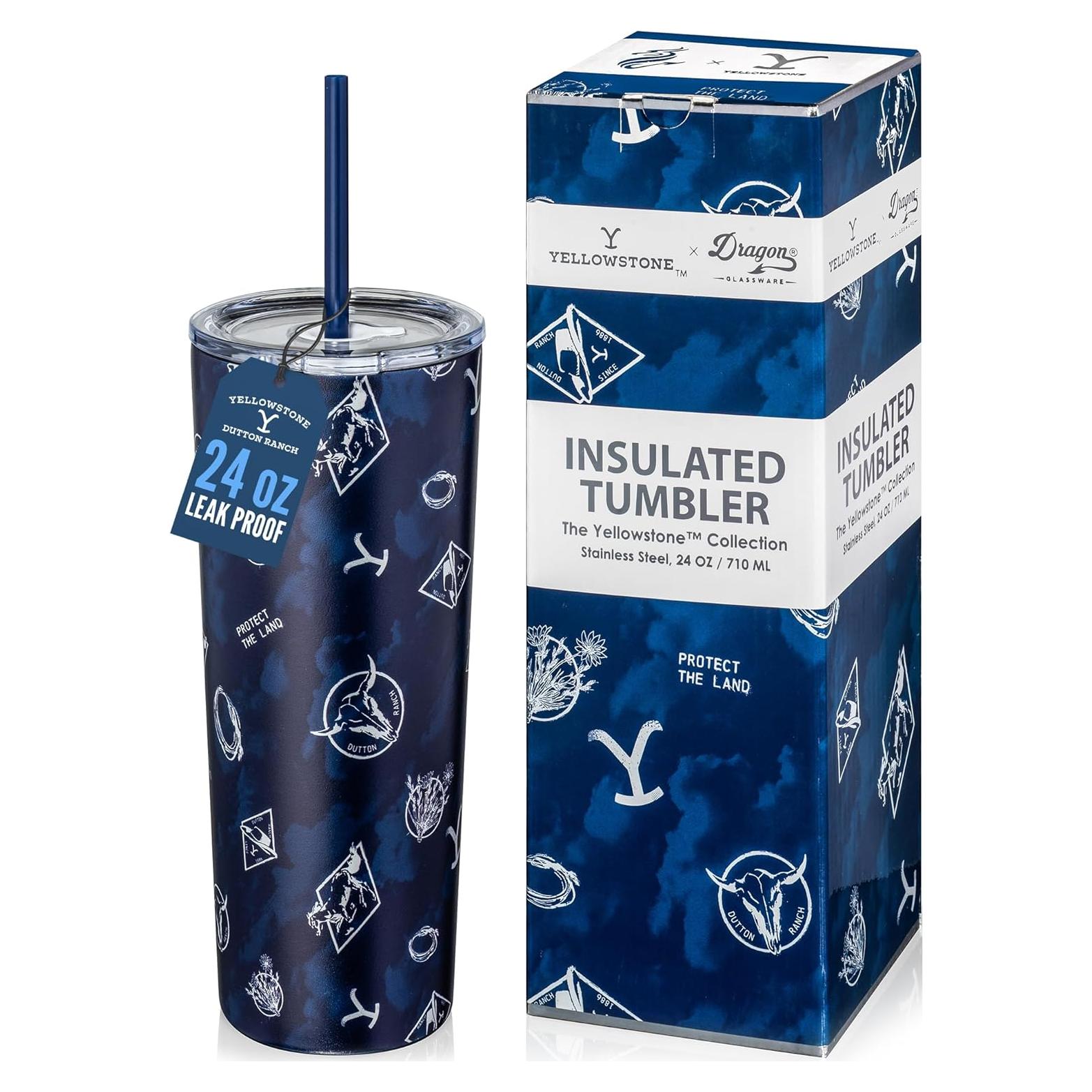 Vaso Aislado Dragon Glassware Yellowstone 24 oz con Pajillas