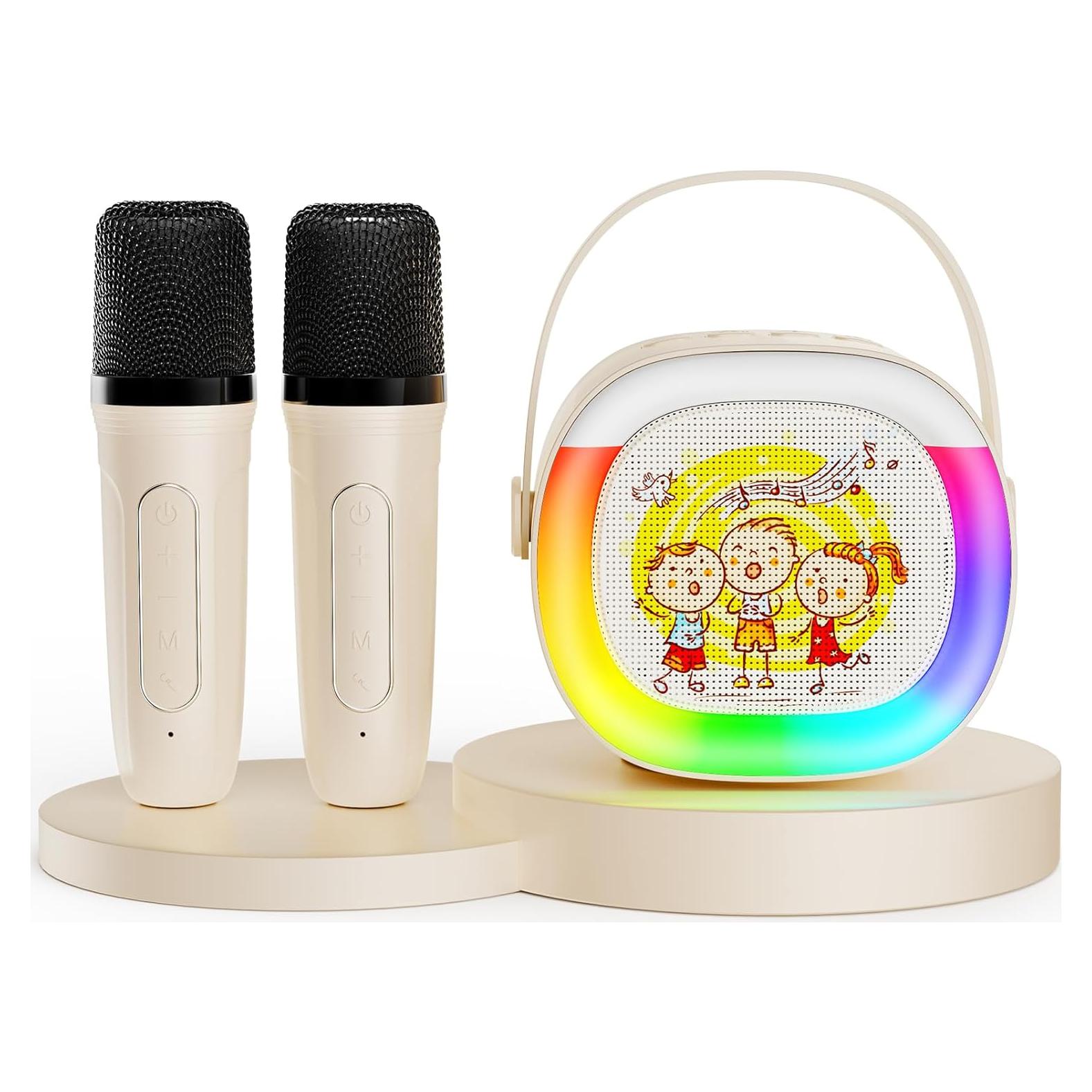 Mini Máquina de Karaoke HWWR D28T 2 Micrófonos Inalámbricos