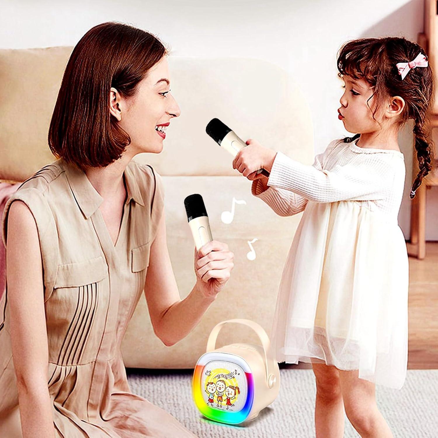 Mini Máquina de Karaoke HWWR D28T 2 Micrófonos Inalámbricos