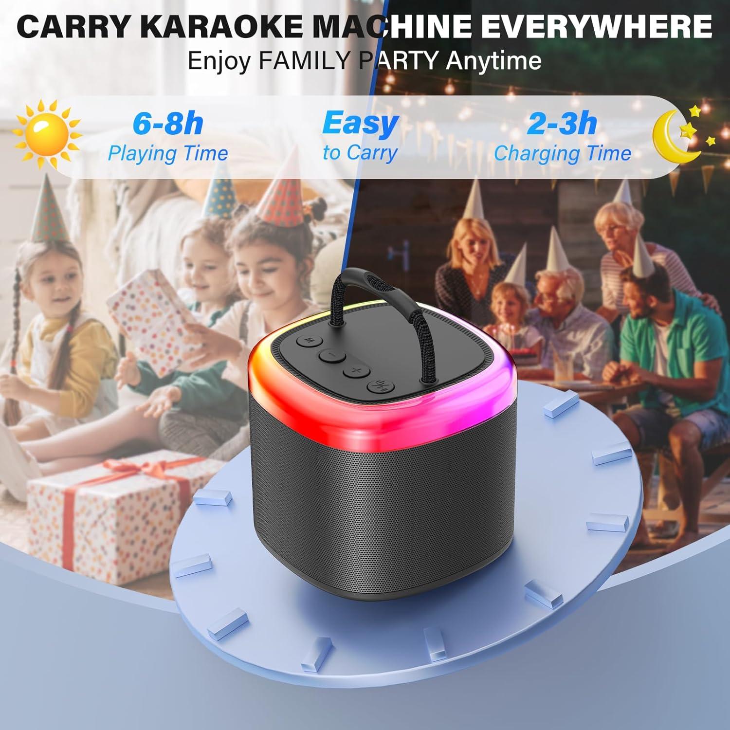 Mini Máquina de Karaoke HWWR D17G-T con 2 Micrófonos