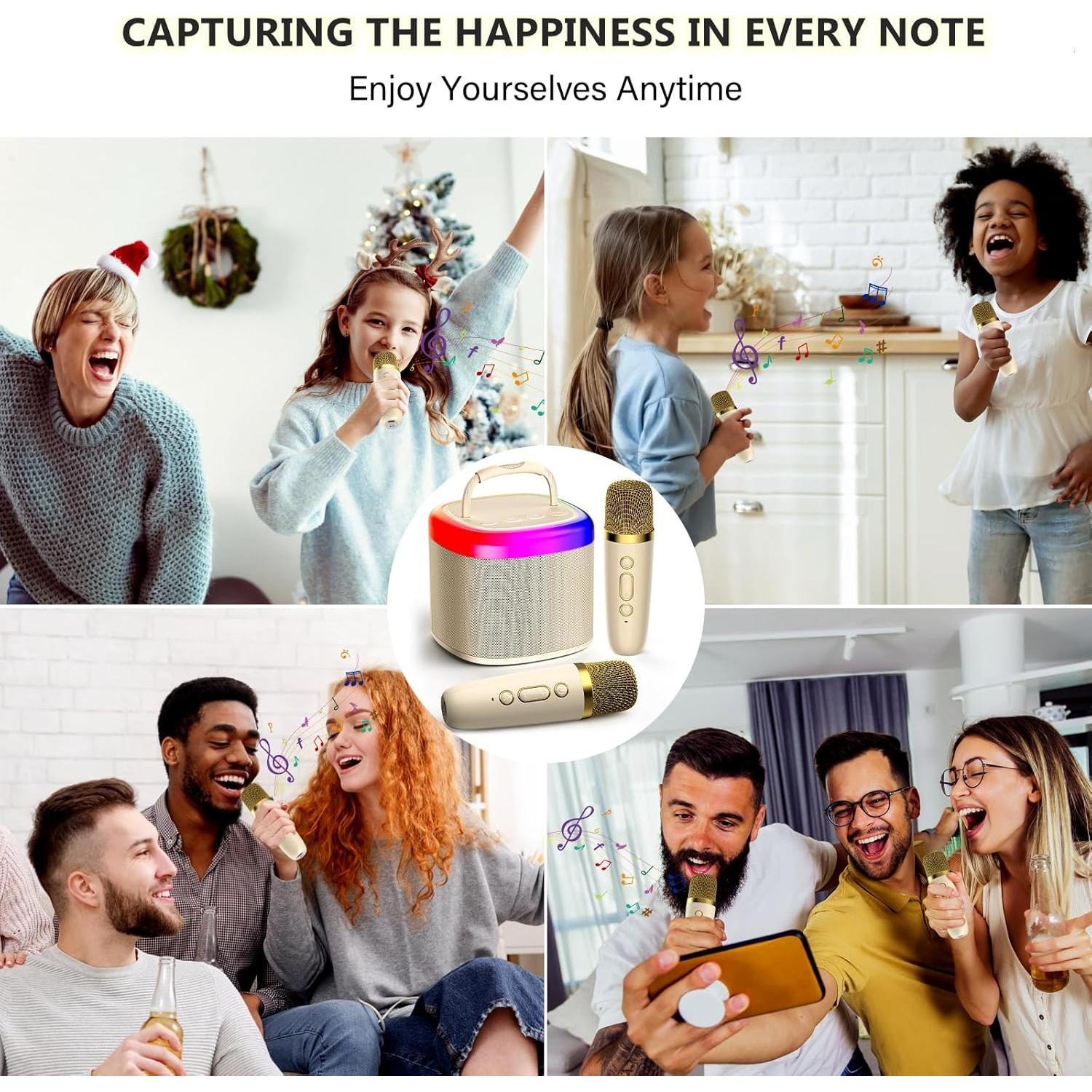 Mini Máquina de Karaoke HWWR D17G-T con 2 Micrófonos