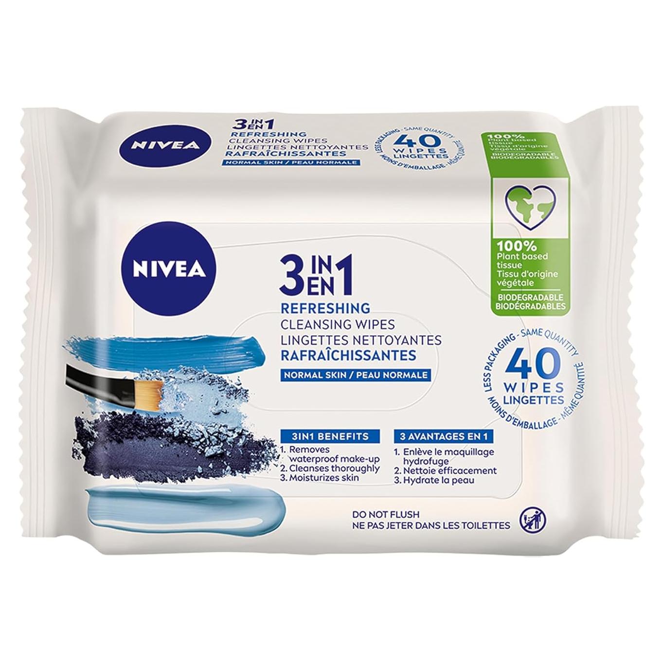 Toallitas Limpiadoras Faciales NIVEA 3-en-1 40 Unidades