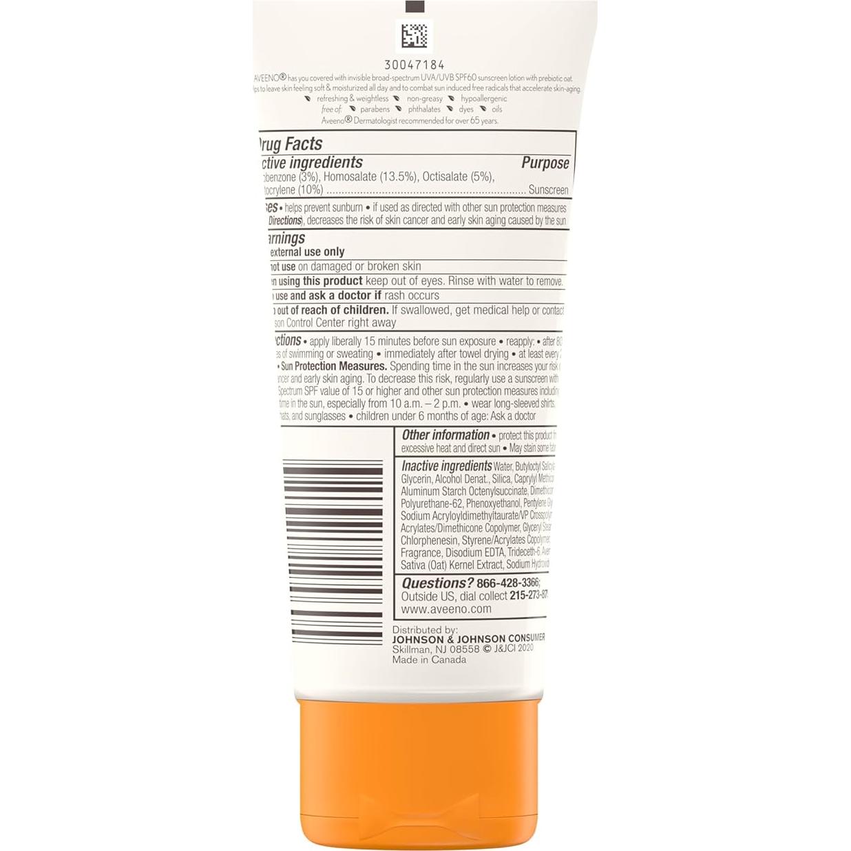 Aveeno Loción Hidratante Solar SPF 60 3 Fl Oz - Viaje
